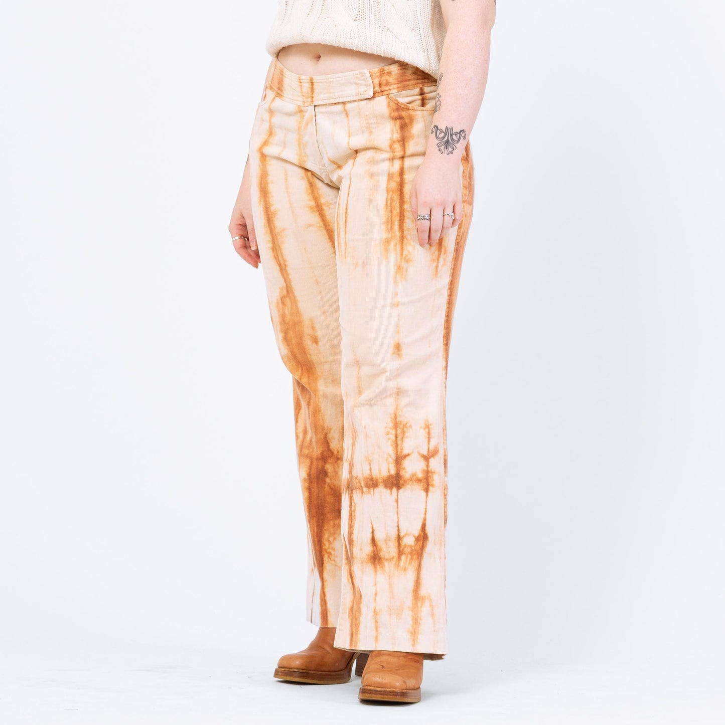 Vintage 90s Y2K Tie Dye Corduroy Flared Pants - Large | Western Pants, Mid Rise Bootcut Trousers