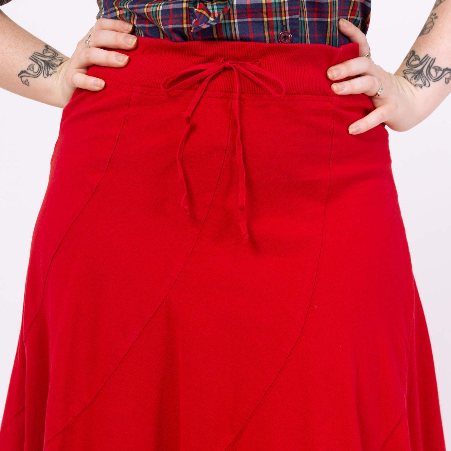 Vintage 90s Red Trumpet Hem Maxi Skirt - Medium to Large | Cotton High Waisted Long Skirt
