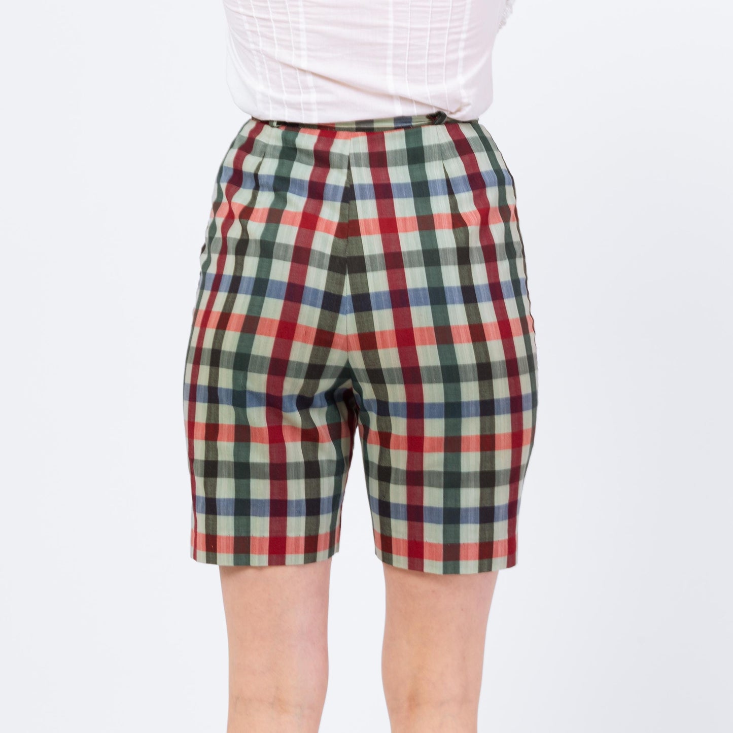 Vintage 60s 70s Jewel Tone Plaid Fitted Shorts - Small, 26" Waist
