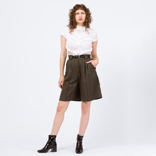 Vintage 90s Olive Green Plaid Trouser Shorts - Medium, 28"-29" Waist