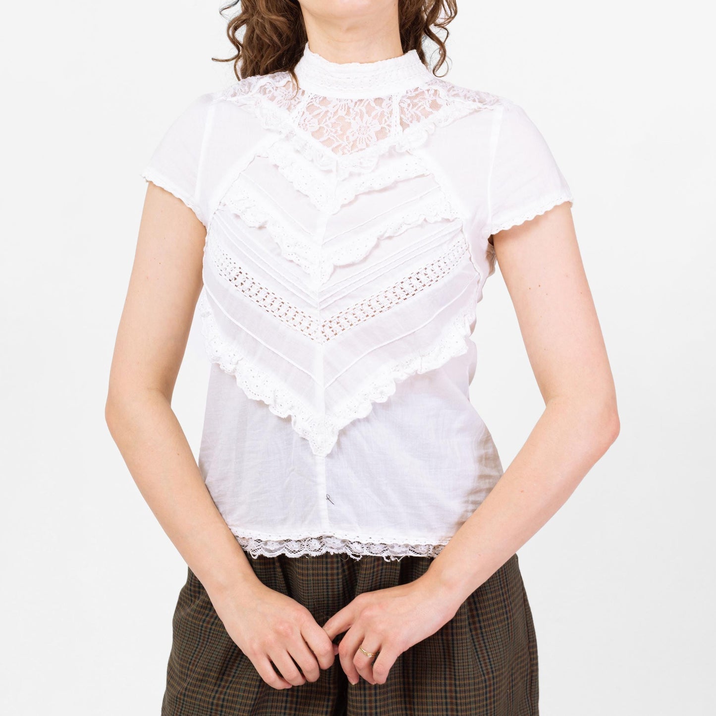 Vintage Y2K Does Victorian White Lace Trim Blouse - Medium