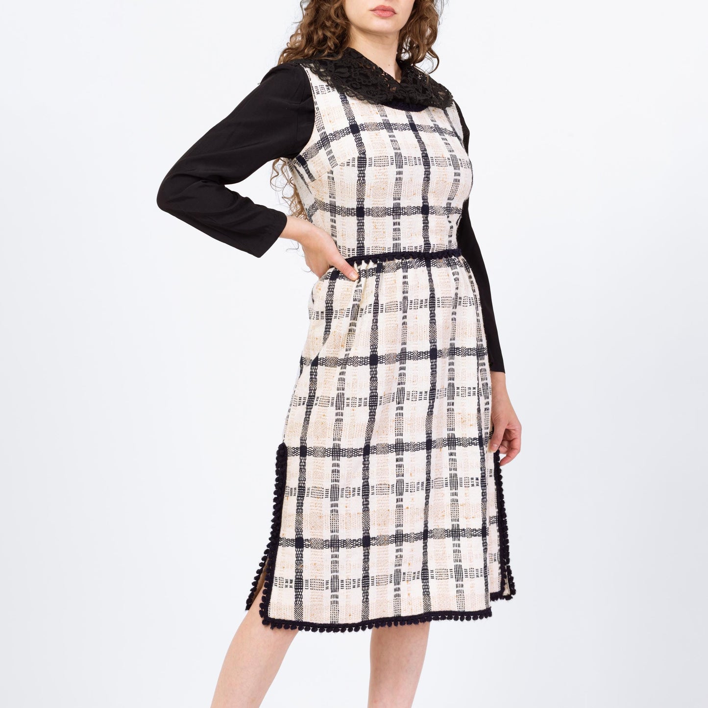 Vintage 60s Plaid Knit Sleeveless Midi Dress - Small