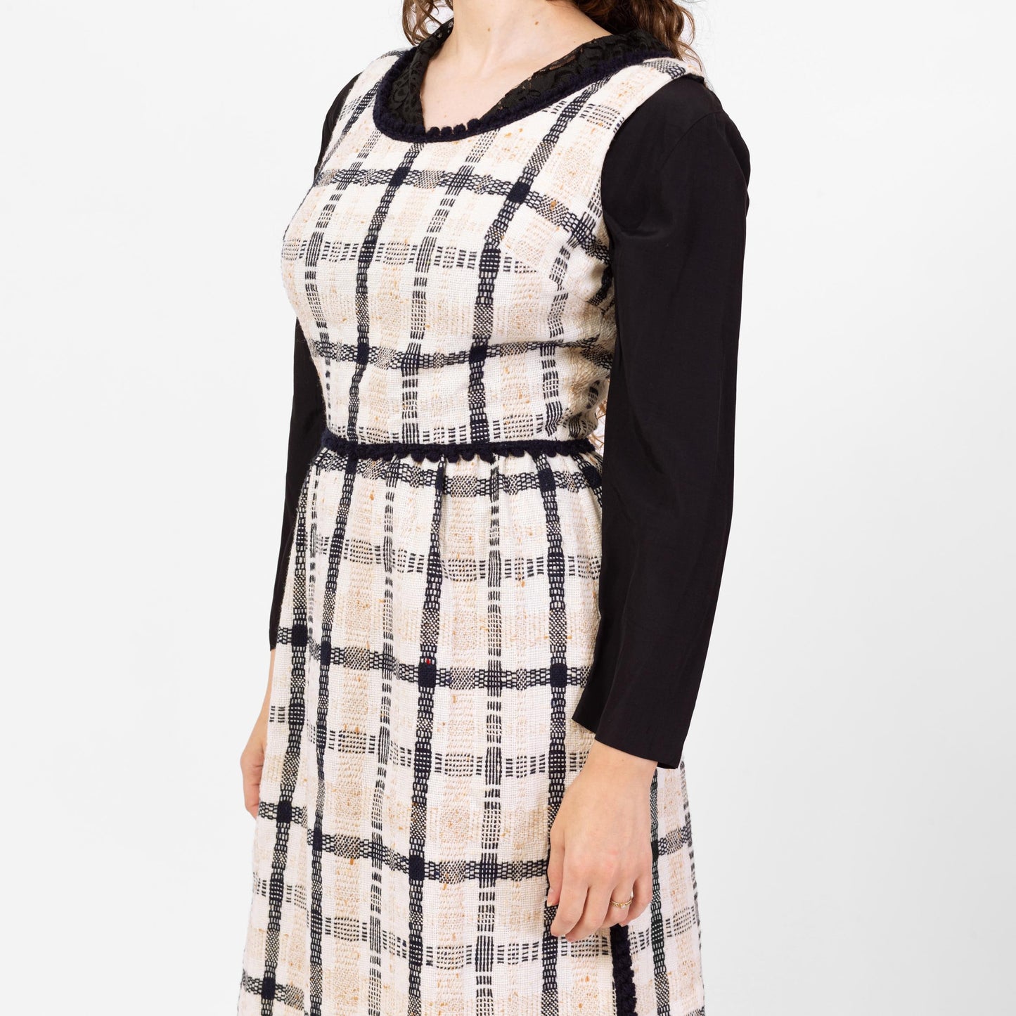 Vintage 60s Plaid Knit Sleeveless Midi Dress - Small