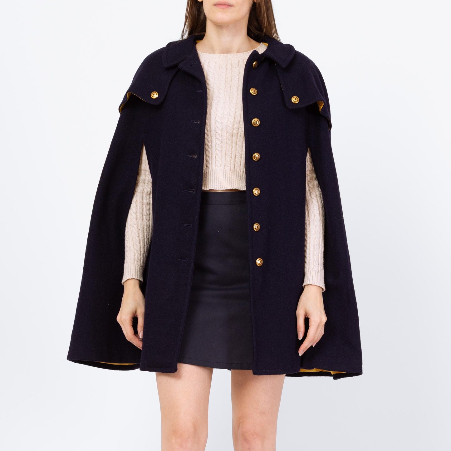 Vintage 60s Mod Navy Blue Wool Cape - Small