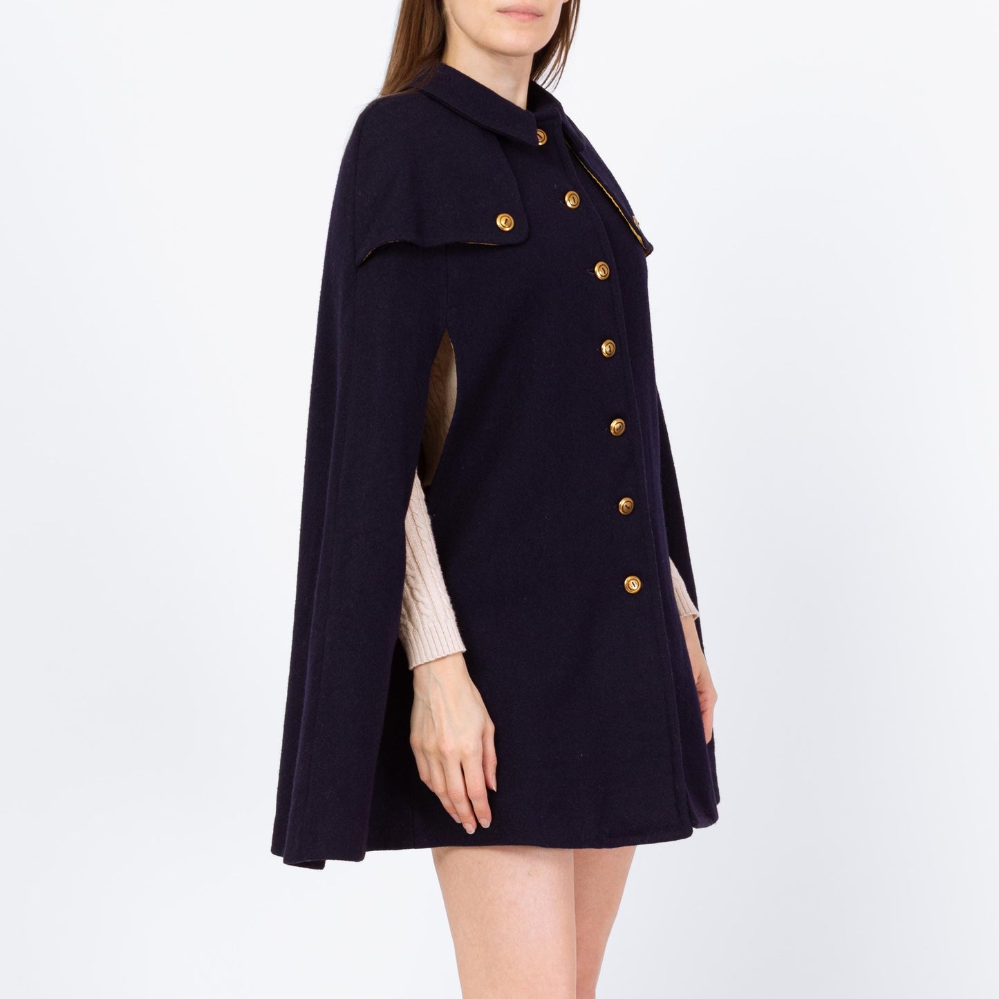 Vintage 60s Mod Navy Blue Wool Cape - Small
