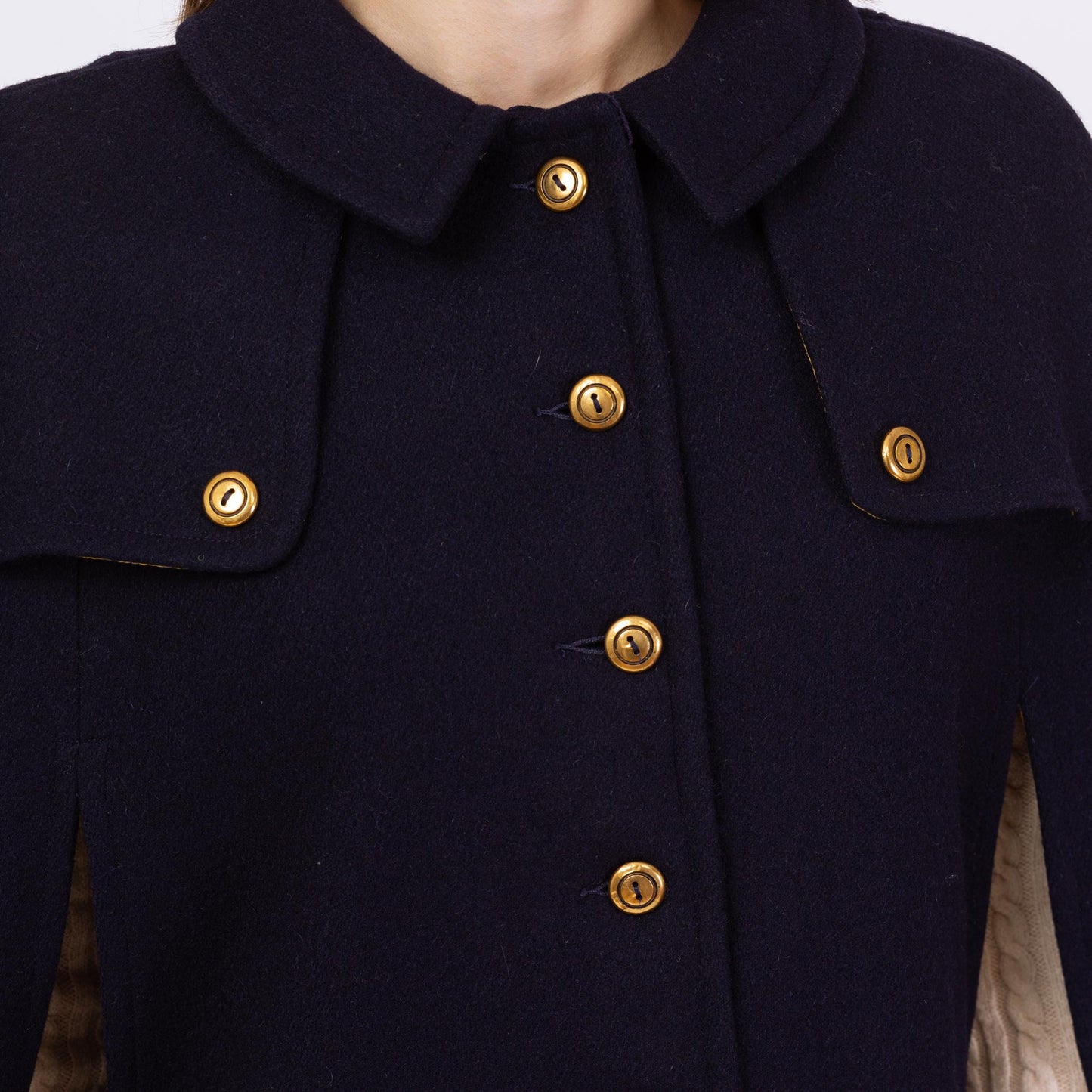 Vintage 60s Mod Navy Blue Wool Cape - Small