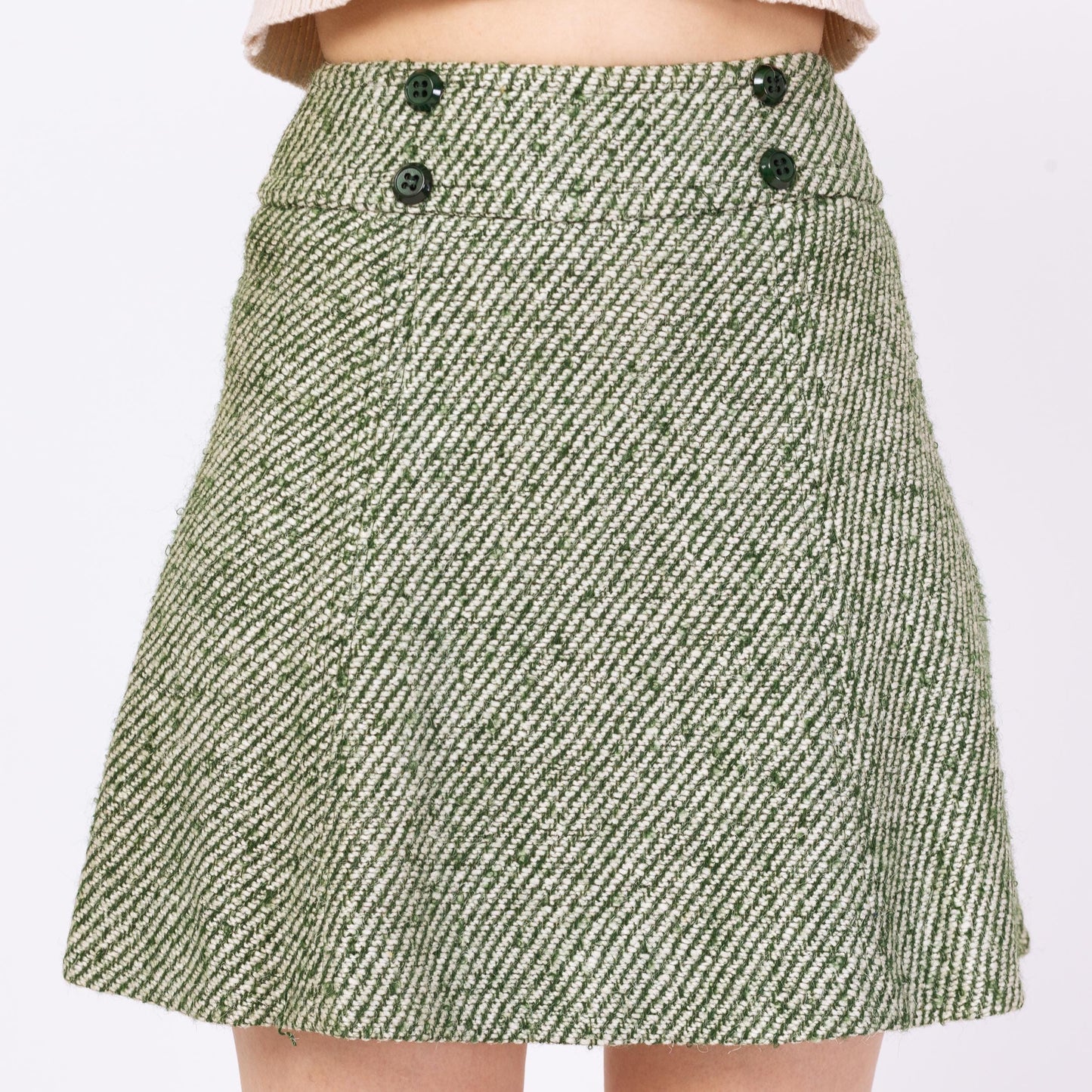Vintage 70s Mod Green Tweed Mini Skirt - Extra Small, 24" Waist