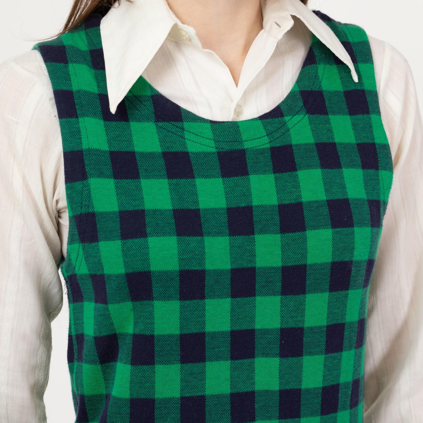 Vintage 90s Izod Green Gingham Pinafore Midi Dress - Small