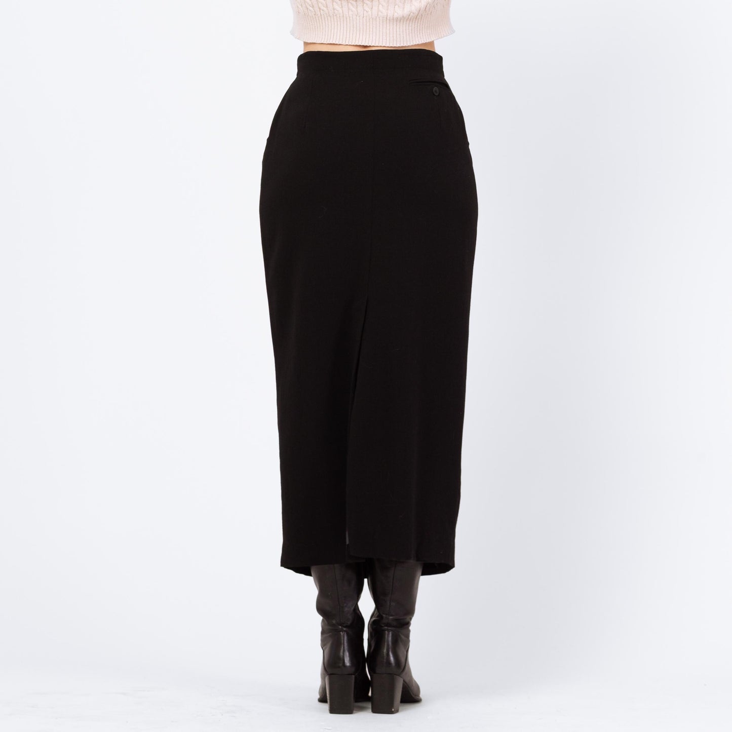 Vintage 90s Black Wool Maxi Pencil Skirt - Small, 26" Waist