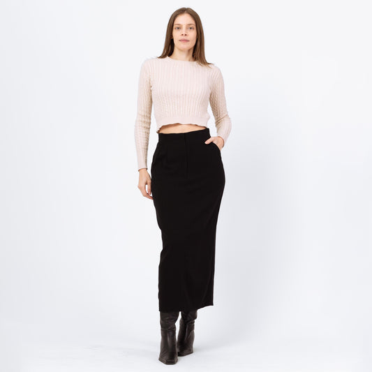 Vintage 90s Black Wool Maxi Pencil Skirt - Small, 26" Waist