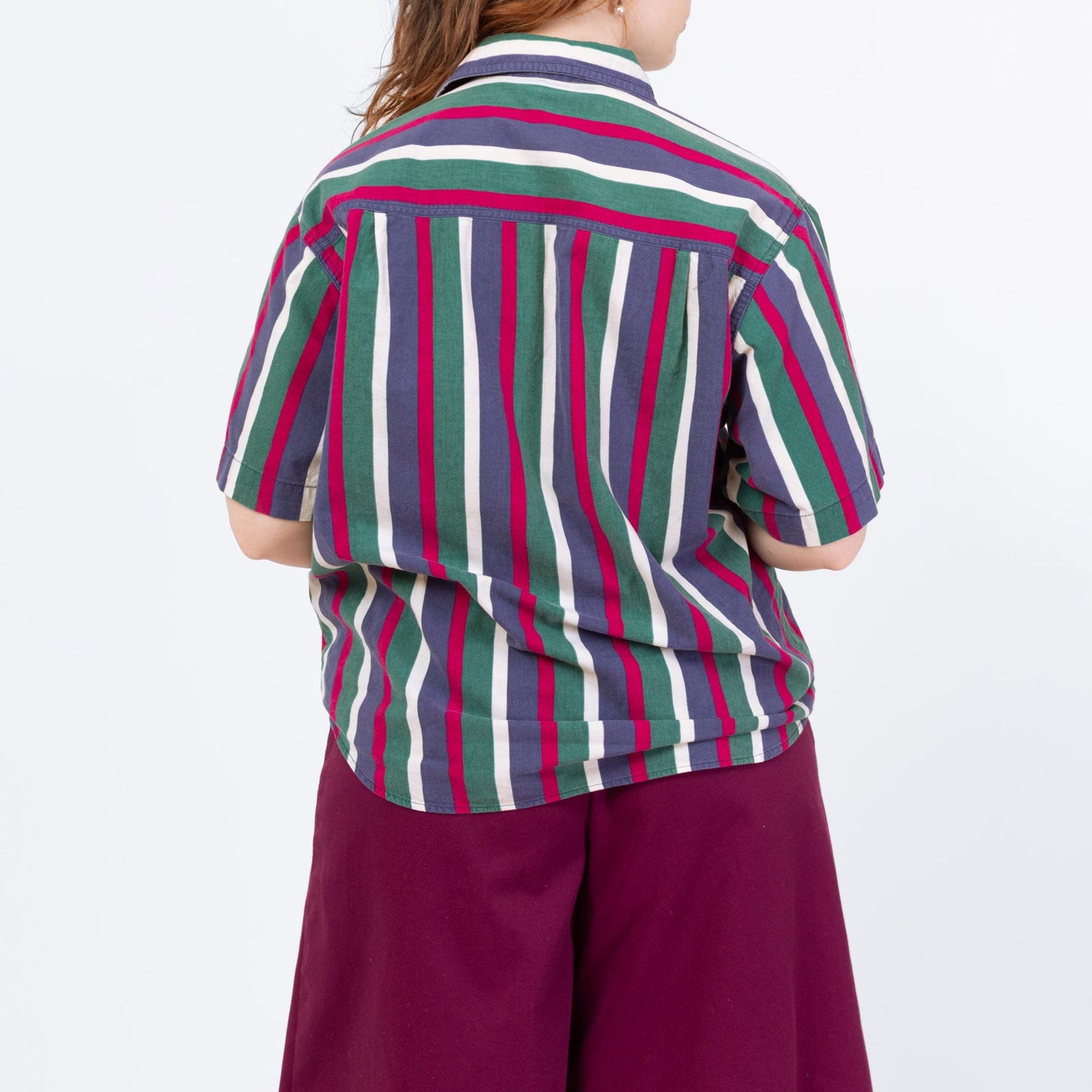 Vintage 90s Jewel Tone Striped Button Up Shirt - Extra Large