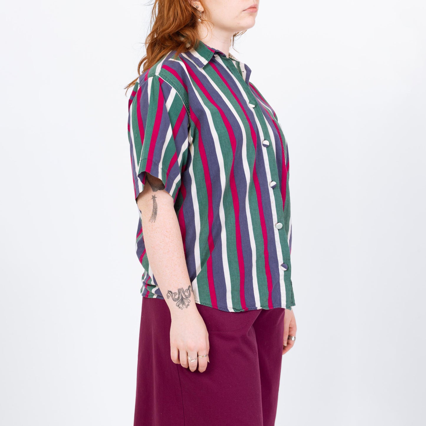 Vintage 90s Jewel Tone Striped Button Up Shirt - Extra Large