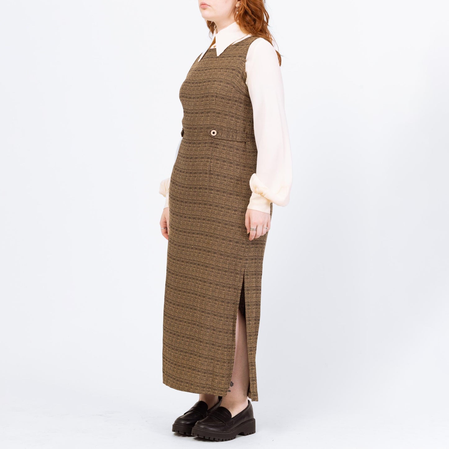 Vintage 90s Minimalist Brown Knit Maxi Dress - Large