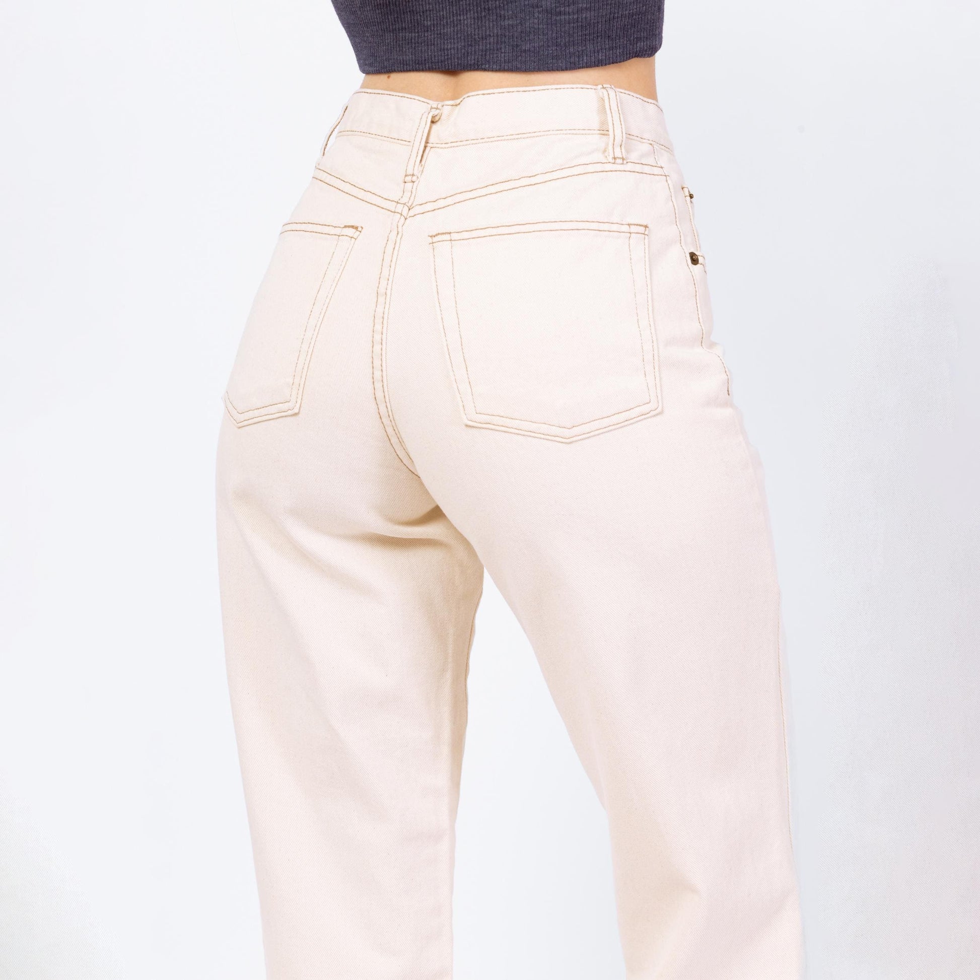 Vintage 90s Ecru High Waisted Jeans - Small, 26" Waist | Contempo Casuals Cream Off-White Straight Leg Denim Mom Jeans