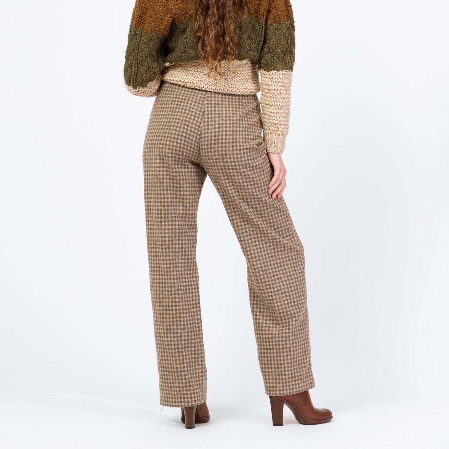 Vintage 70s Yellow & Grey Plaid Wool Pants - Medium, 28" Waist | Jack Winter High Waisted Straight Leg Trousers