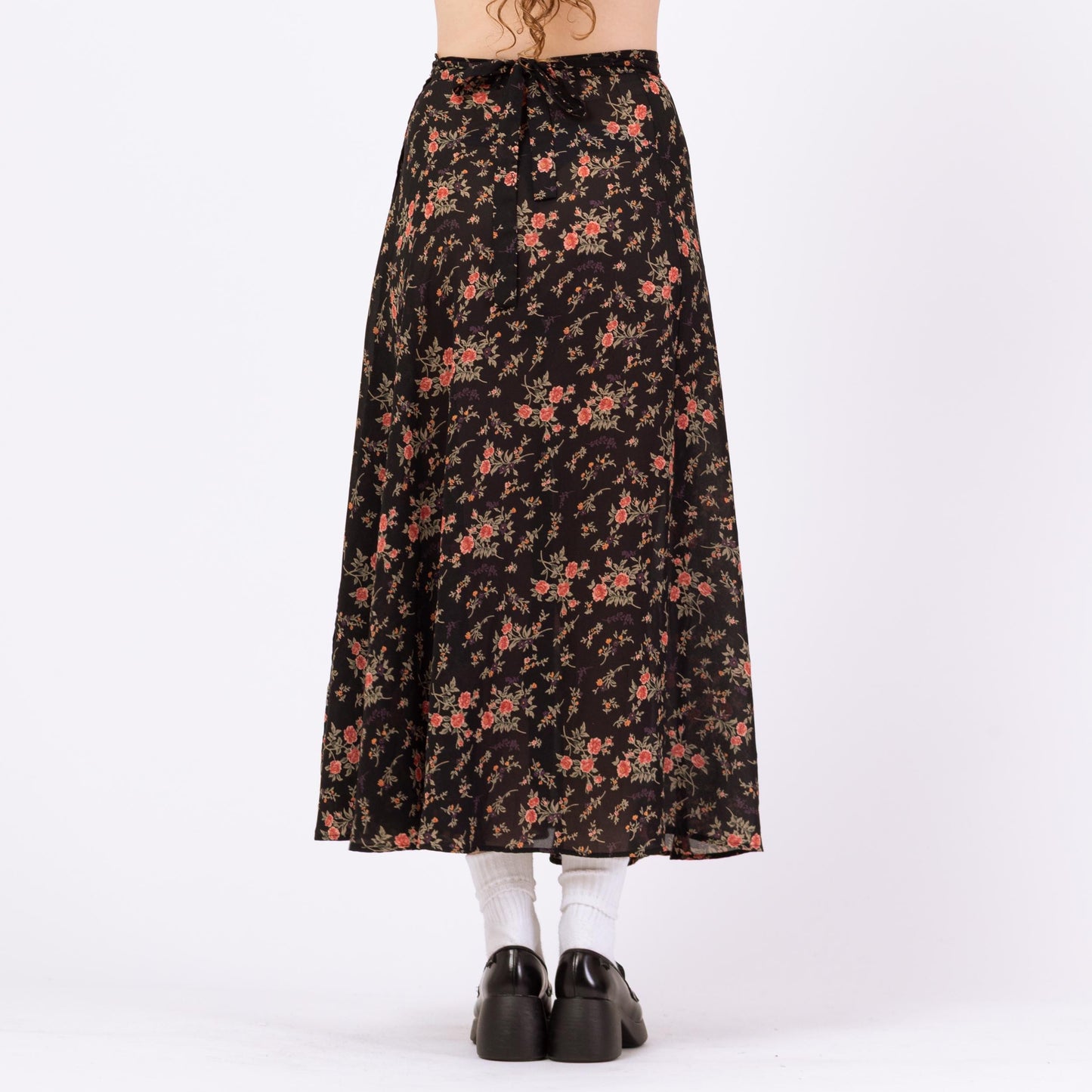 Vintage 90s Express Sheer Black Floral Maxi Wrap Skirt - Medium | Compagnie Internationale Boho Flower Print Long Summer Skirt
