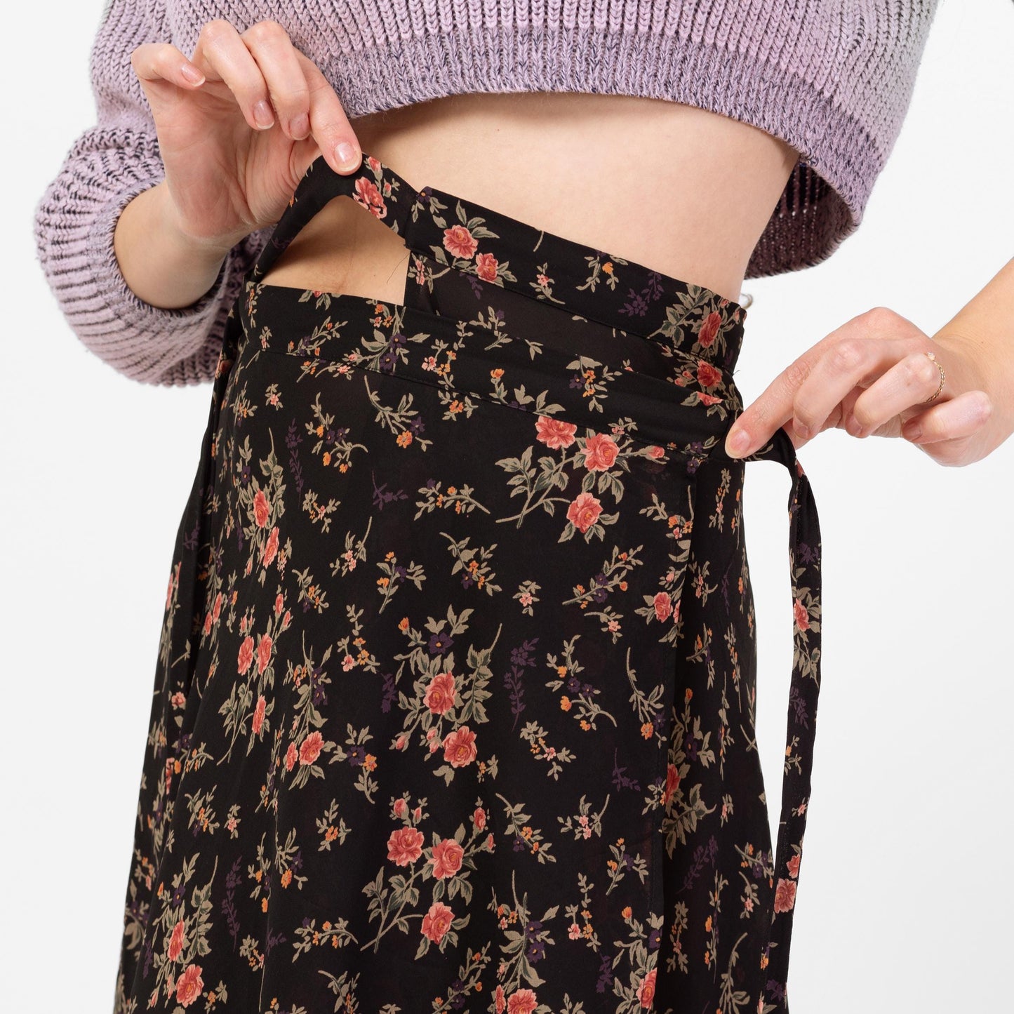 Vintage 90s Express Sheer Black Floral Maxi Wrap Skirt - Medium | Compagnie Internationale Boho Flower Print Long Summer Skirt