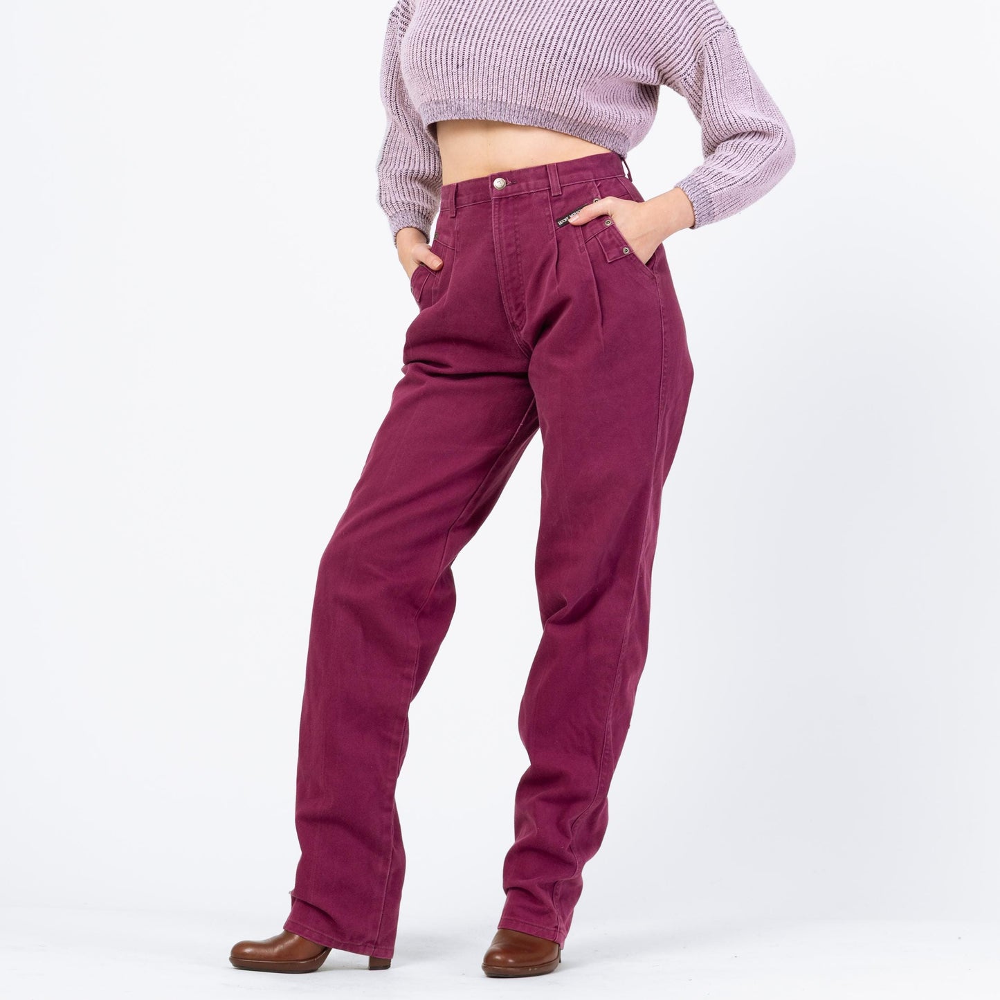 Vintage 90s Rockies Magenta High Waisted Western Jeans - Medium Long, 28" Waist | Pink Purple Denim Tall Tapered Leg Mom Jeans