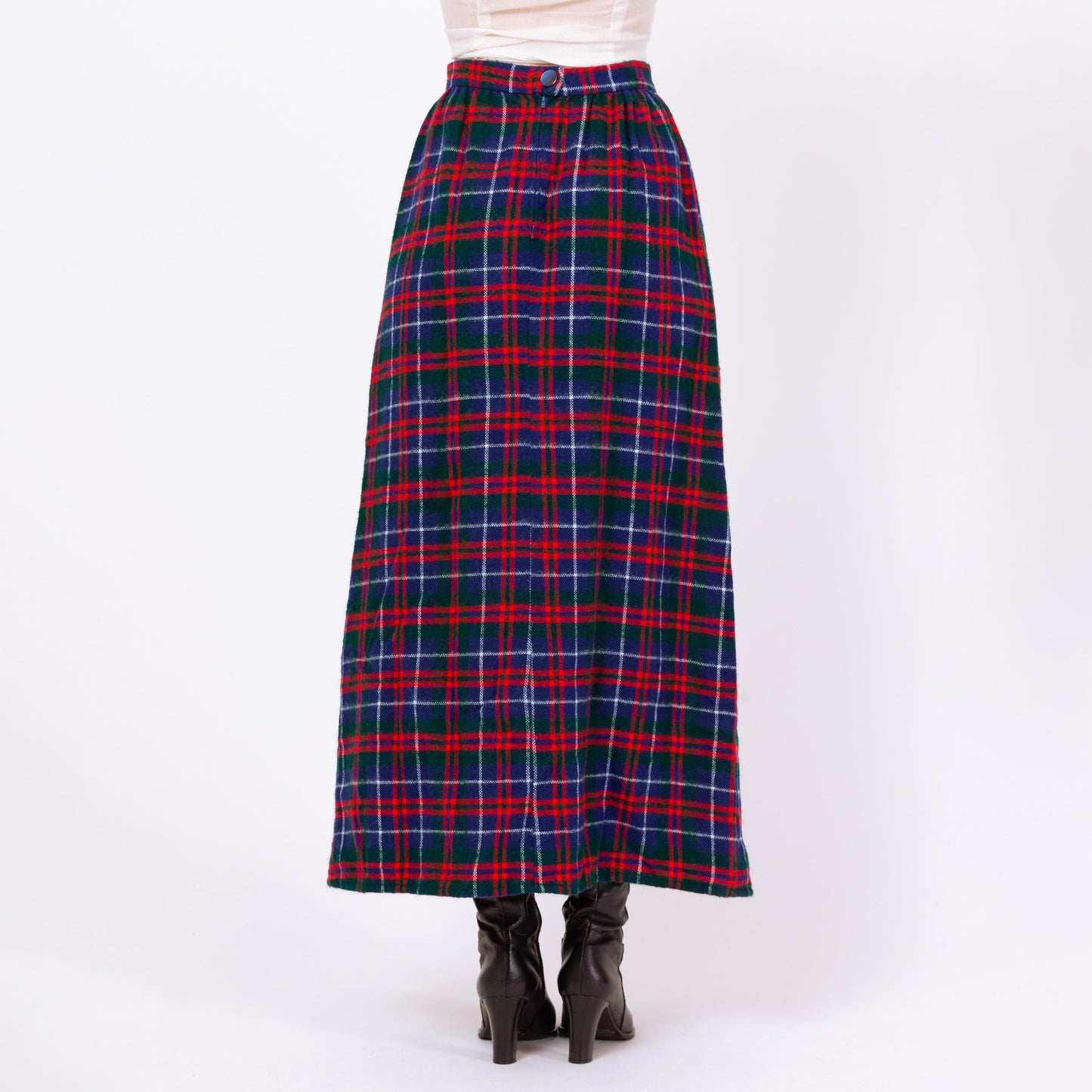 Vintage 60s Plaid Soft Knit High Waist Maxi Skirt - Small, 26" Waist