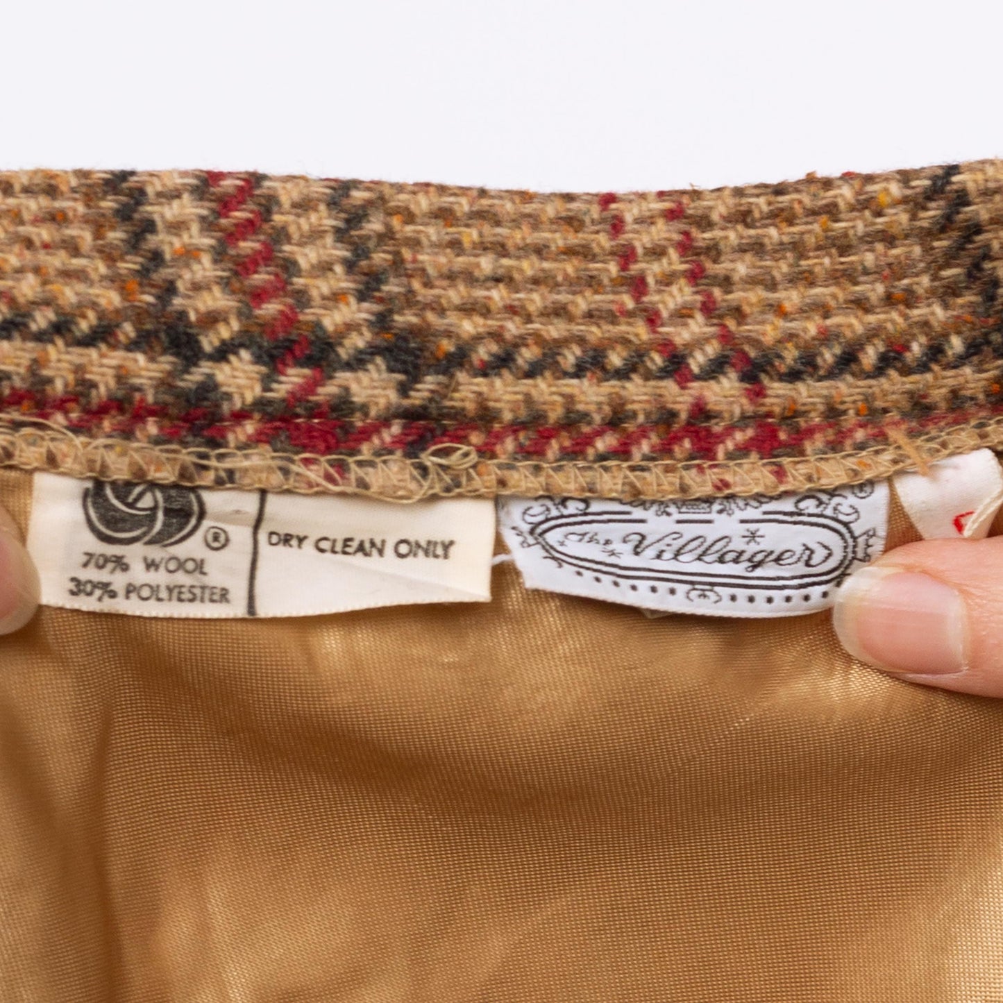Vintage 70s Brown Plaid Tweed Schoolgirl Midi Skirt - Extra Small, 24" Waist