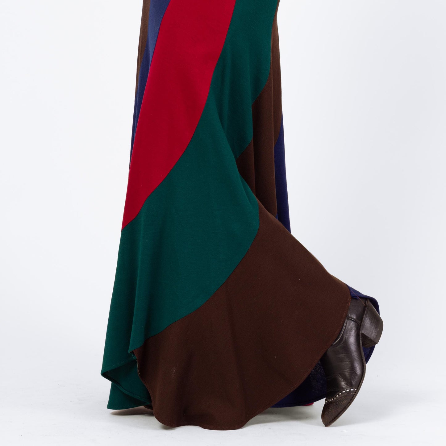 Vintage 70s Mod Jewel Tone Striped Maxi Skirt, NWT - Medium, 28" | High Waisted Scalloped Hem Long Hippie Skirt