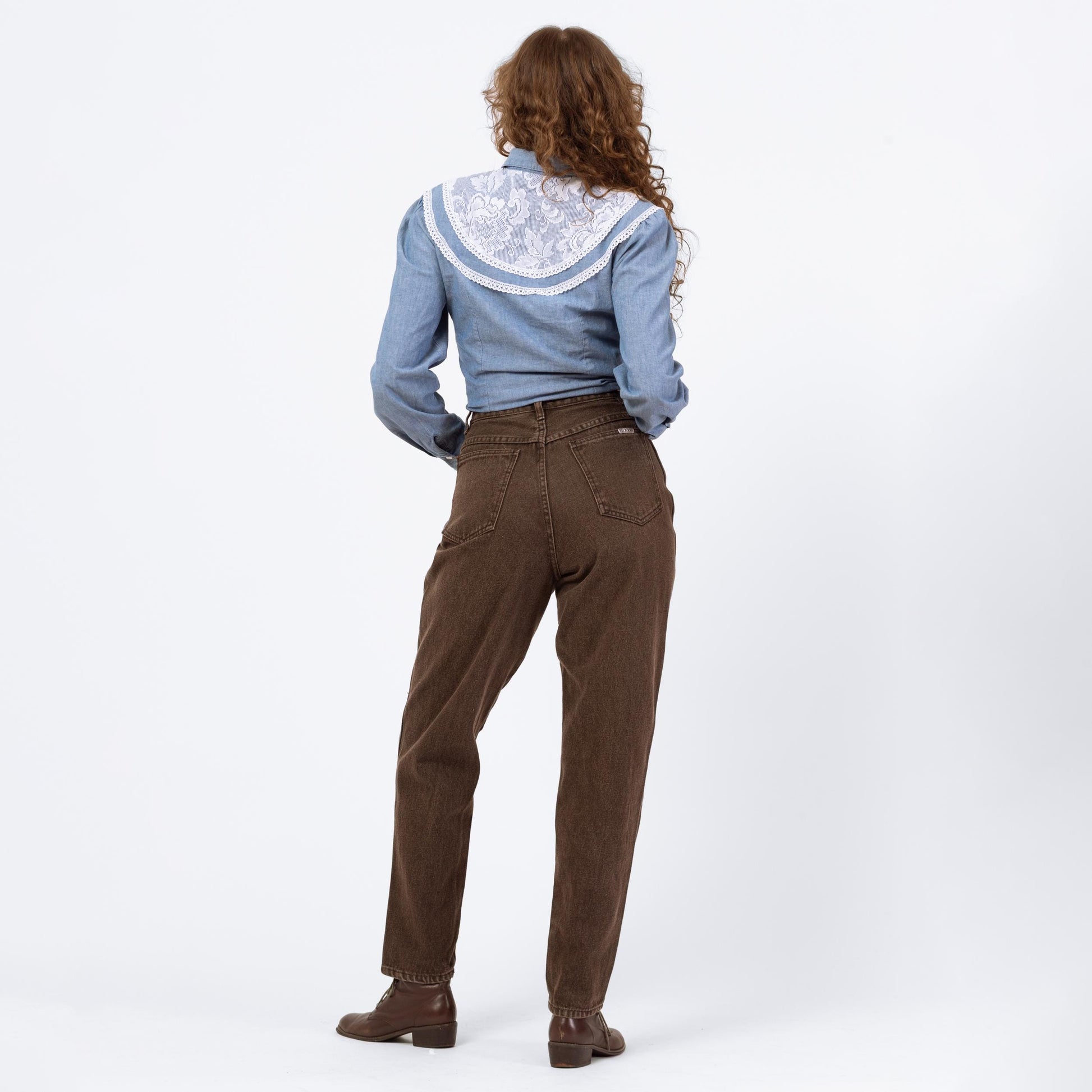 Vintage 90s Faded Brown High Waisted Jeans - Medium, 28" Waist | Denim Tapered Leg Yoked Waist Mom Jeans