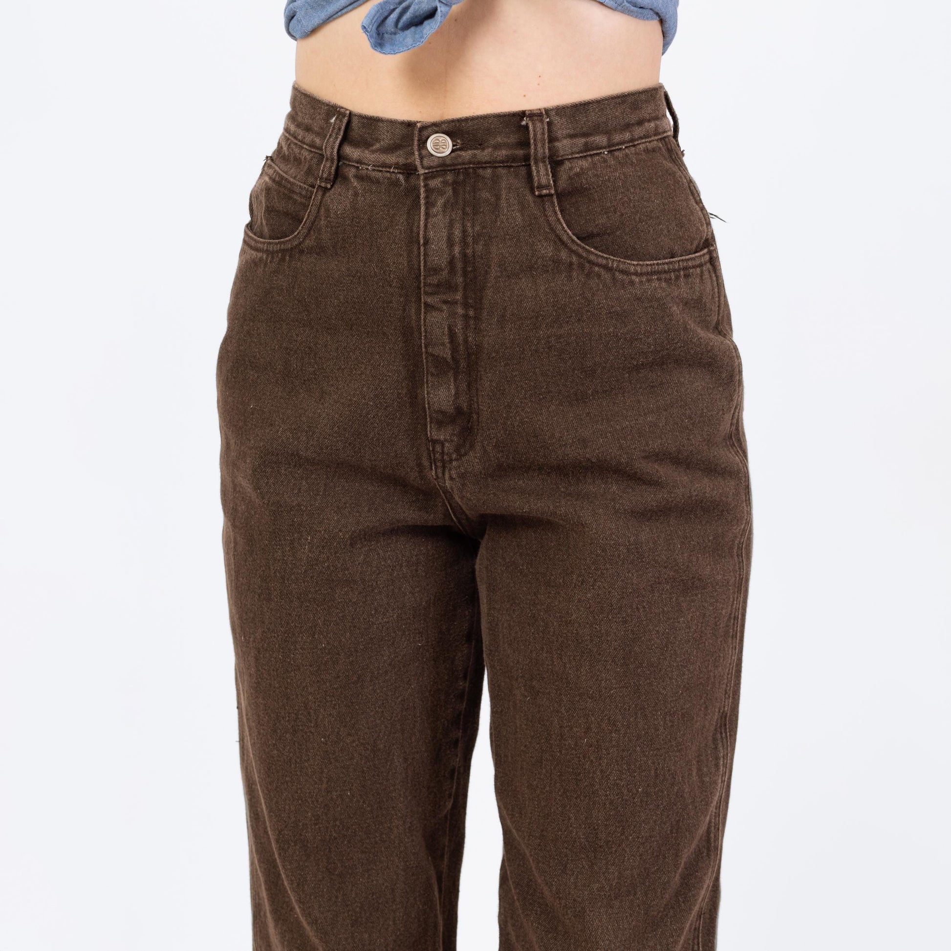 Vintage 90s Faded Brown High Waisted Jeans - Medium, 28" Waist | Denim Tapered Leg Yoked Waist Mom Jeans