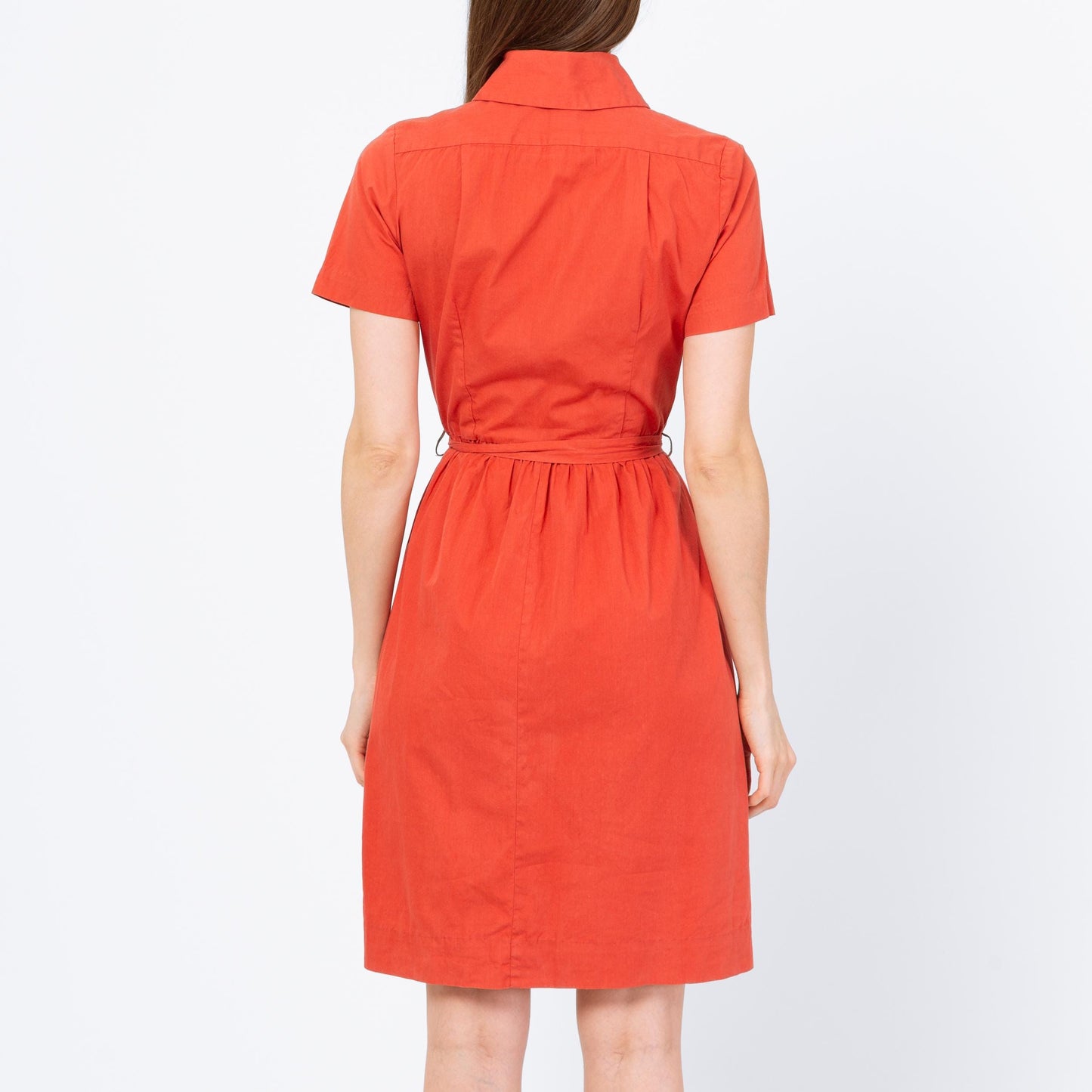 Vintage 50s 60s Salmon Pink Belted Shirtdress - Extra Small | Short Sleeve Ruffle Neck Button Up Mini Dress