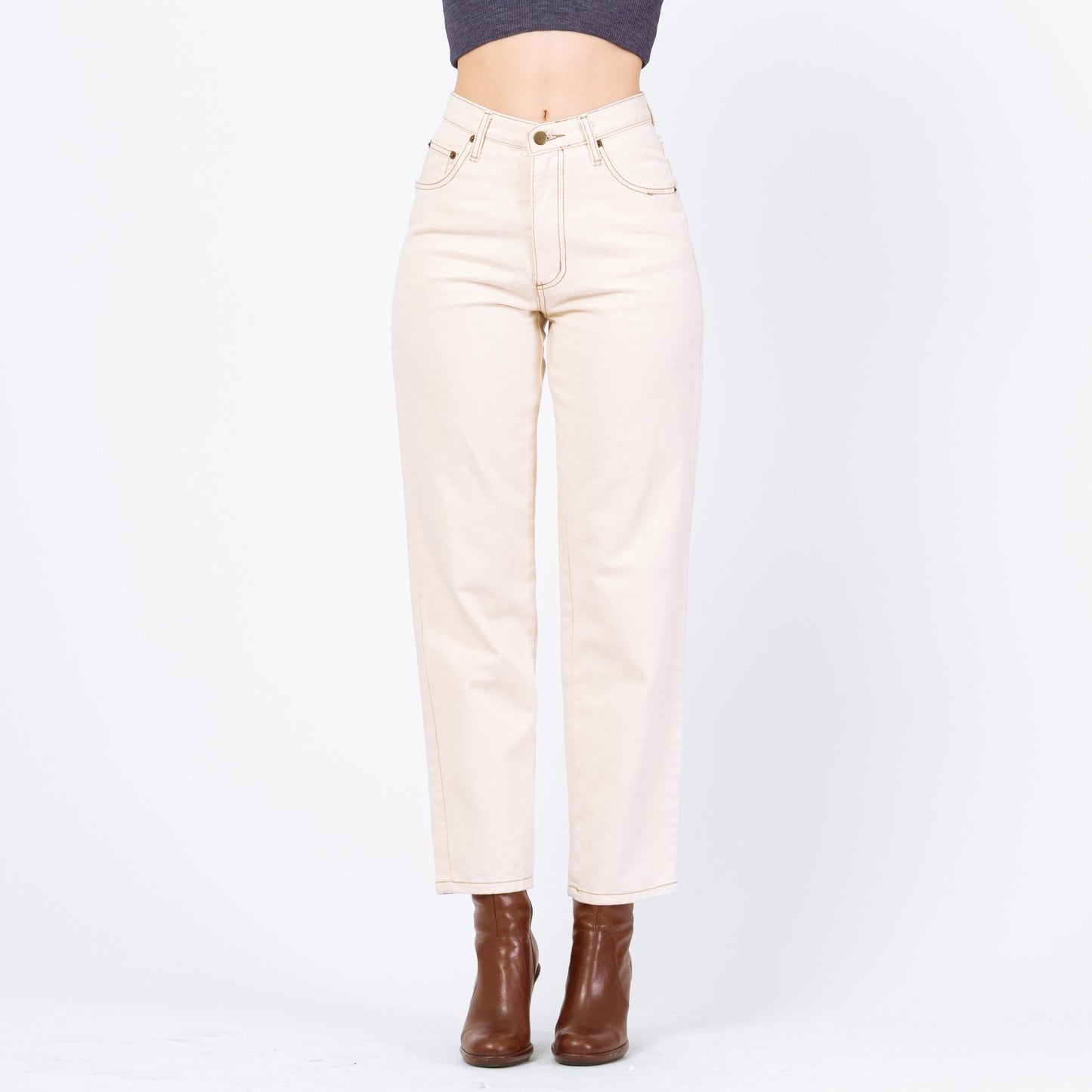 Vintage 90s Ecru High Waisted Jeans - Small, 26" Waist | Contempo Casuals Cream Off-White Straight Leg Denim Mom Jeans