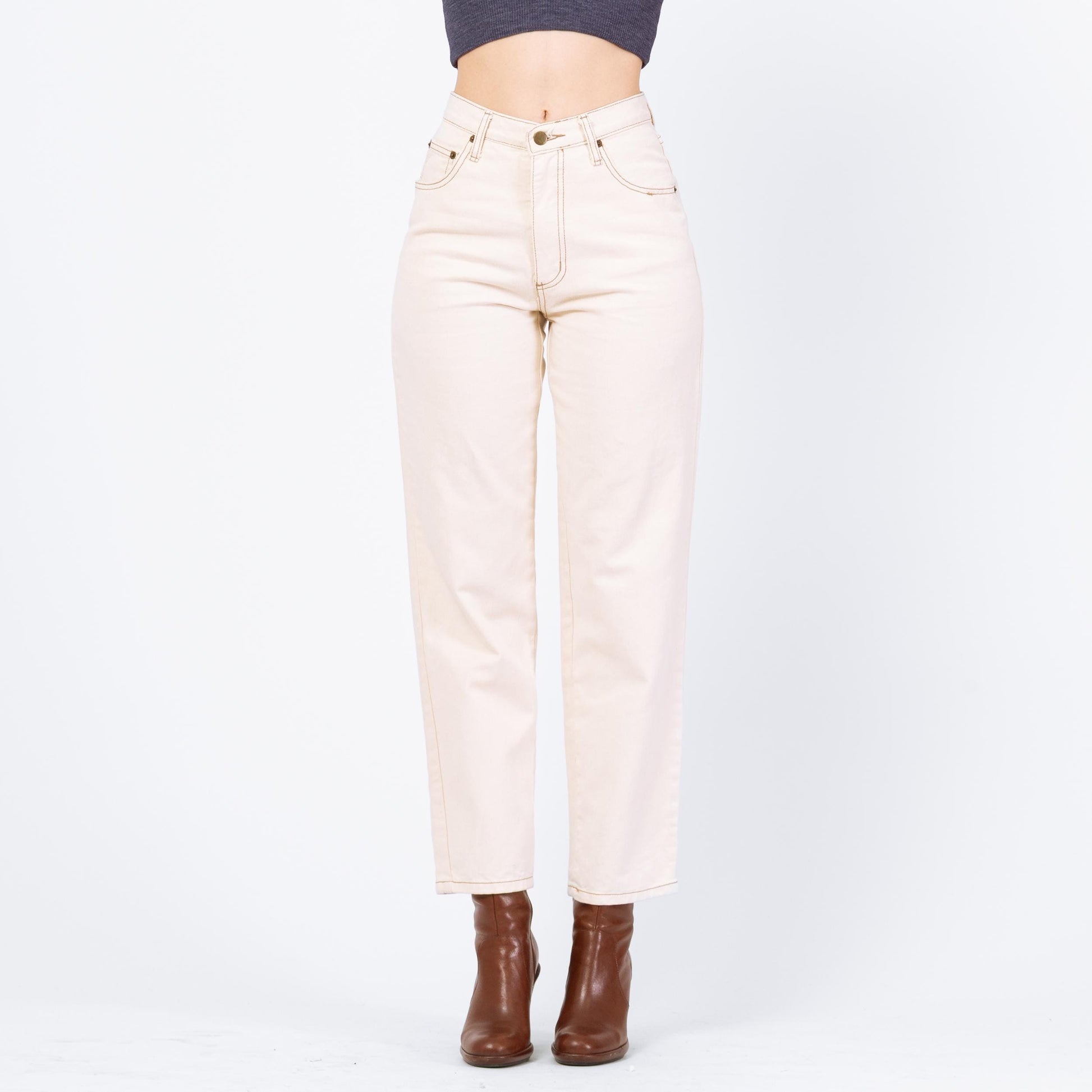 Vintage 90s Ecru High Waisted Jeans - Small, 26" Waist | Contempo Casuals Cream Off-White Straight Leg Denim Mom Jeans