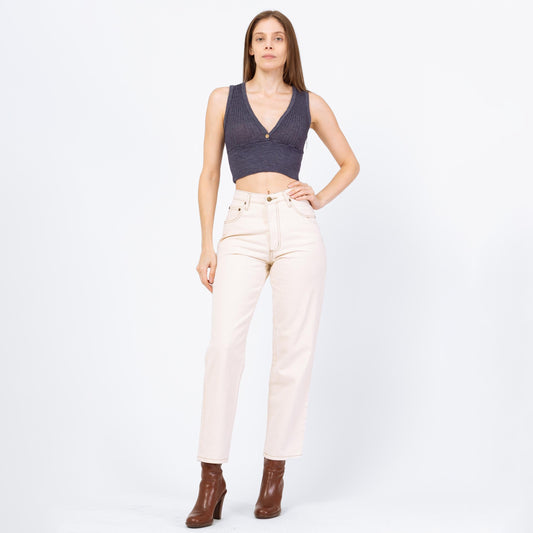 Vintage 90s Ecru High Waisted Jeans - Small, 26" Waist | Contempo Casuals Cream Off-White Straight Leg Denim Mom Jeans