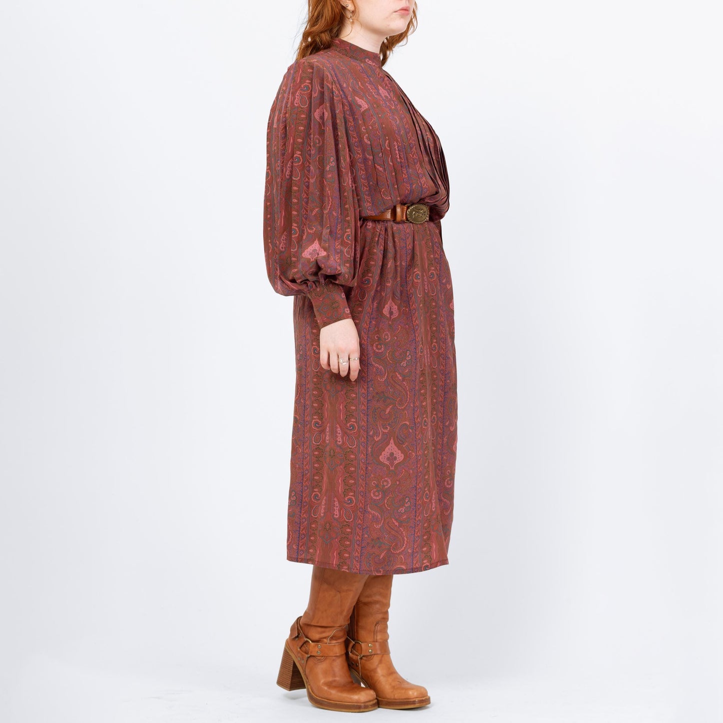 Vintage 90s Silk Paisley Balloon Sleeve Shirtdress - Medium