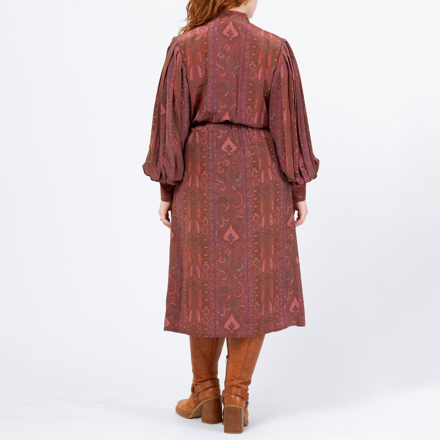 Vintage 90s Silk Paisley Balloon Sleeve Shirtdress - Medium
