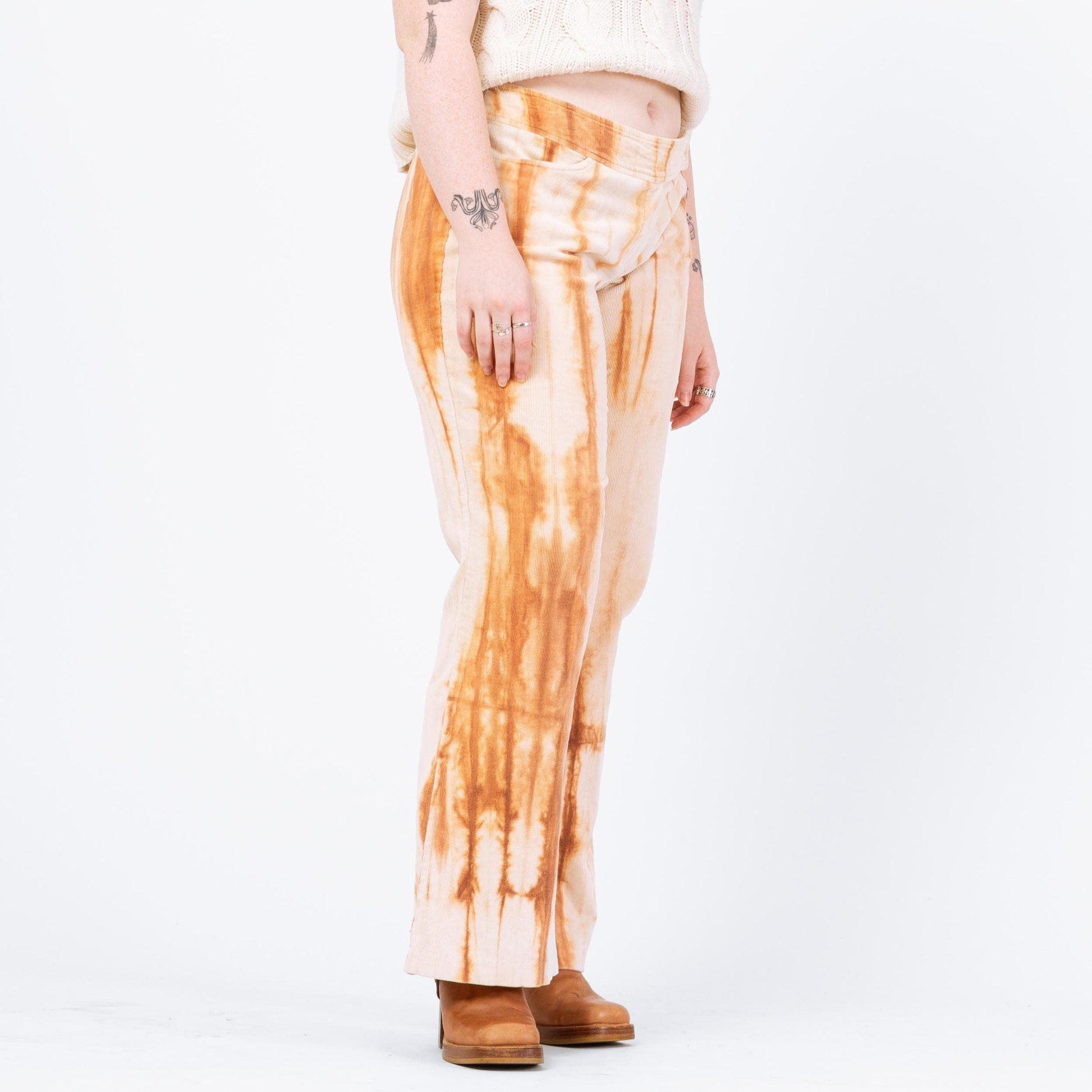 Vintage 90s Y2K Tie Dye Corduroy Flared Pants - Large | Western Pants, Mid Rise Bootcut Trousers