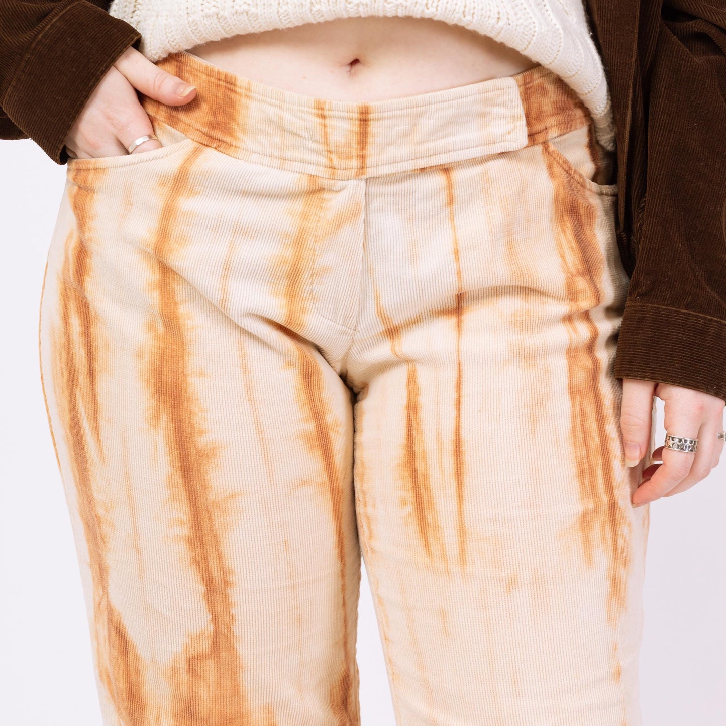 Vintage 90s Y2K Tie Dye Corduroy Flared Pants - Large | Western Pants, Mid Rise Bootcut Trousers