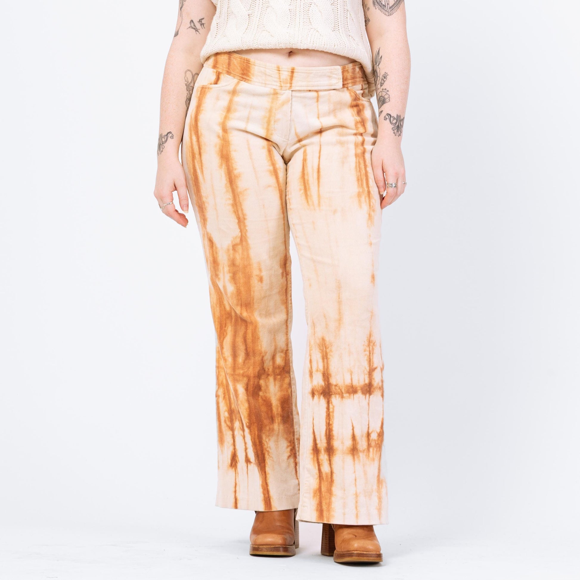 Vintage 90s Y2K Tie Dye Corduroy Flared Pants - Large | Western Pants, Mid Rise Bootcut Trousers