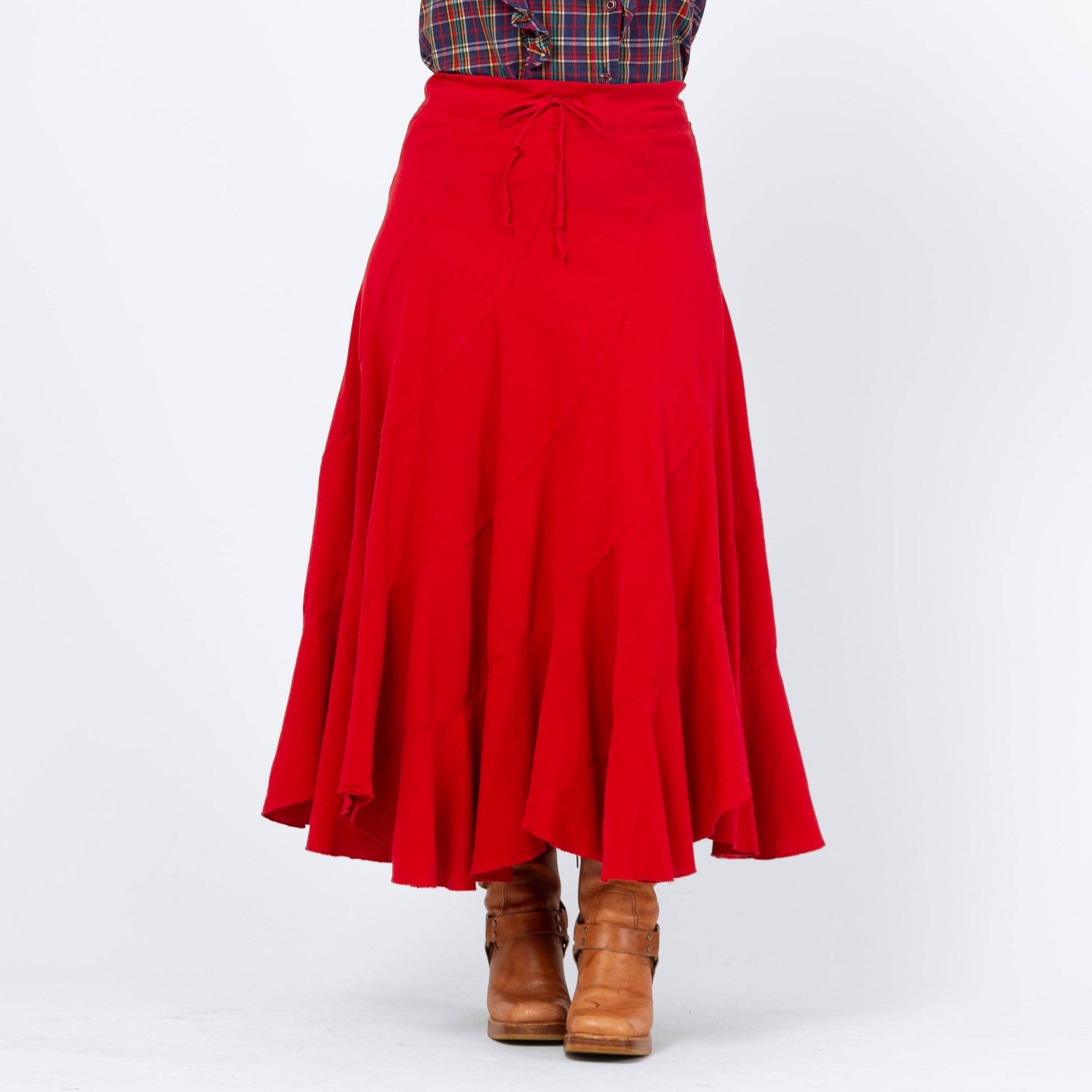 Vintage 90s Red Trumpet Hem Maxi Skirt - Medium to Large | Cotton High Waisted Long Skirt