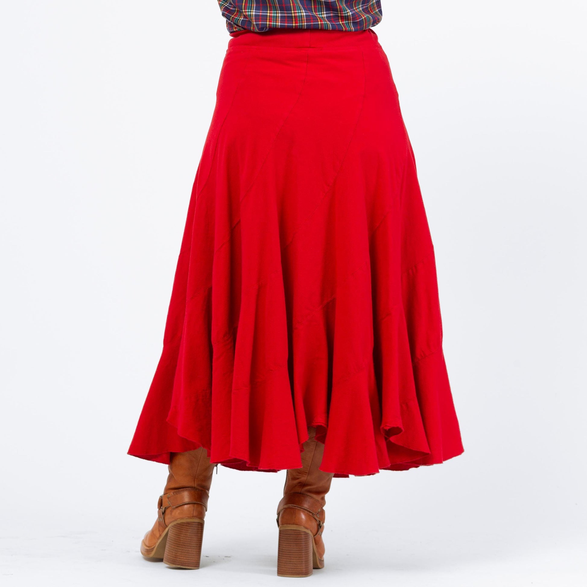 Vintage 90s Red Trumpet Hem Maxi Skirt - Medium to Large | Cotton High Waisted Long Skirt