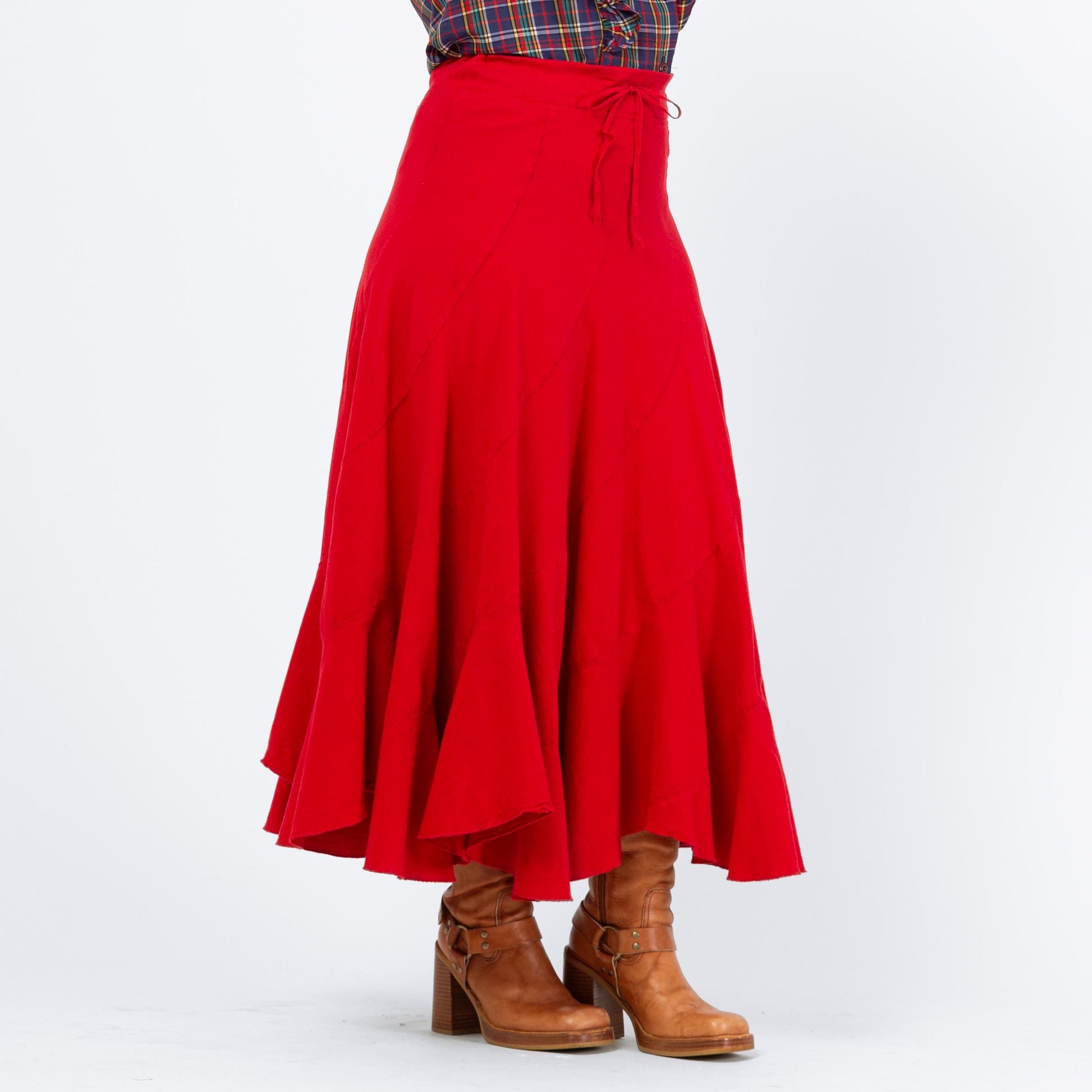 Vintage 90s Red Trumpet Hem Maxi Skirt - Medium to Large | Cotton High Waisted Long Skirt