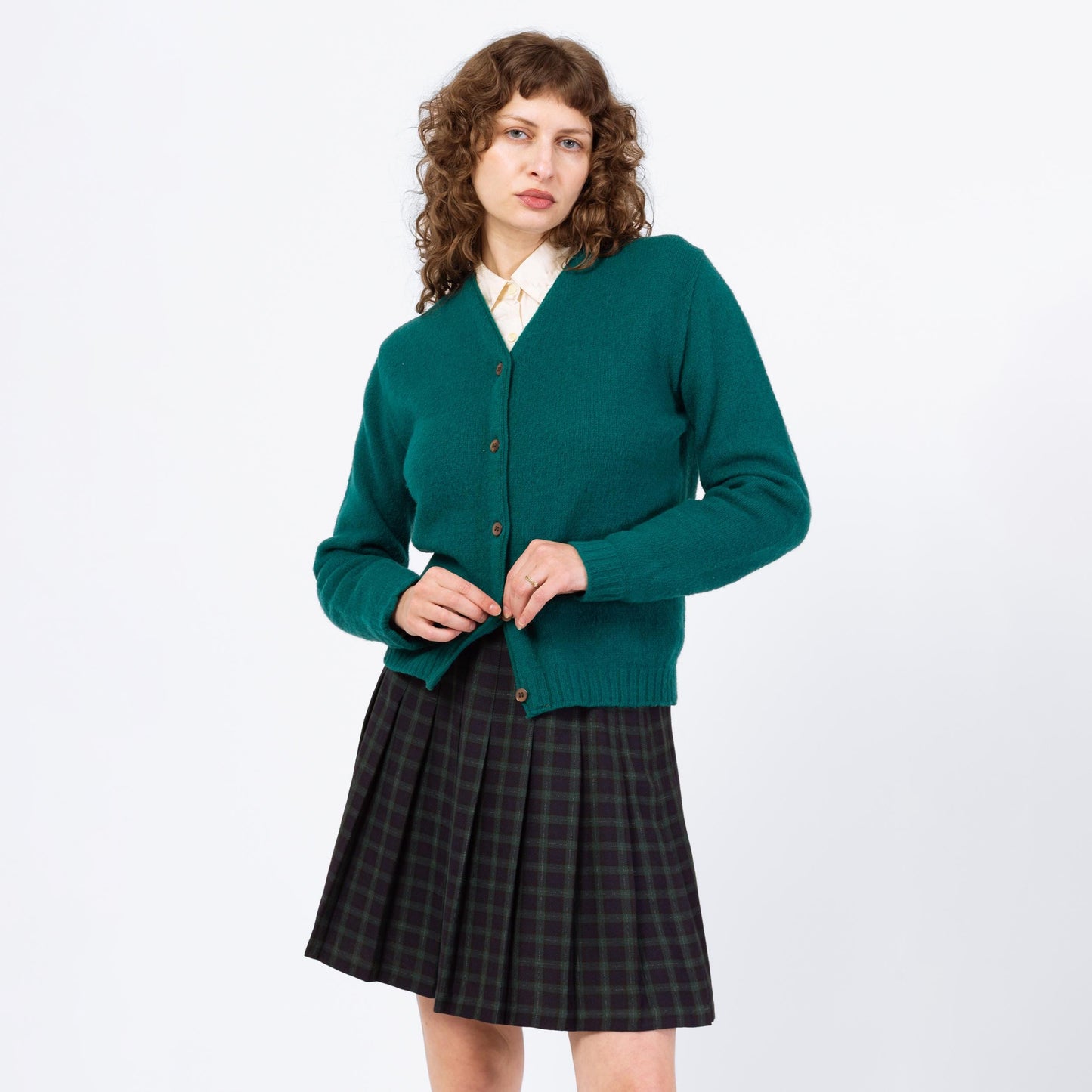 Vintage 60s Jantzen Teal Green Cardigan - Medium