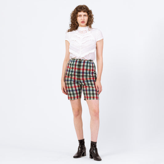Vintage 60s 70s Jewel Tone Plaid Fitted Shorts - Small, 26" Waist
