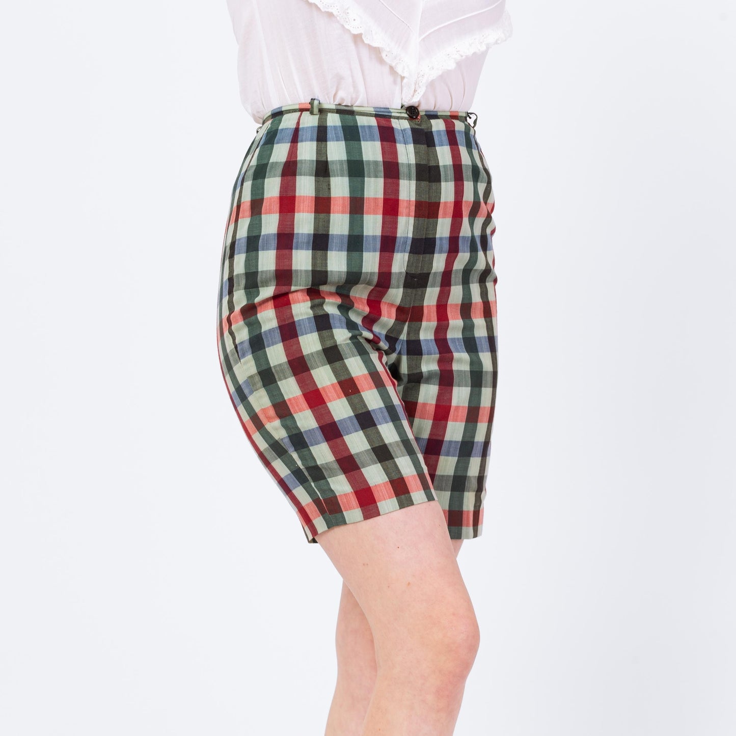 Vintage 60s 70s Jewel Tone Plaid Fitted Shorts - Small, 26" Waist