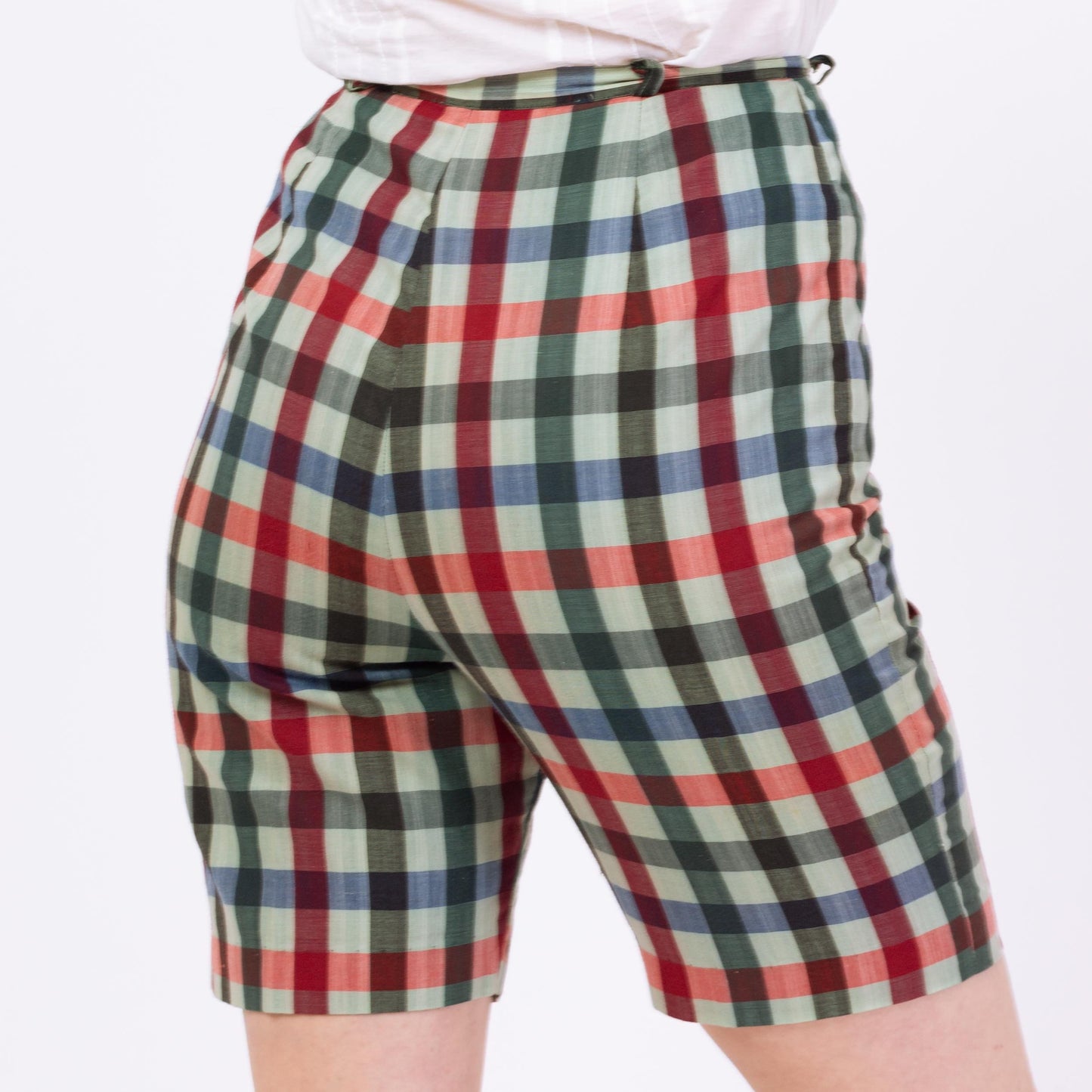 Vintage 60s 70s Jewel Tone Plaid Fitted Shorts - Small, 26" Waist