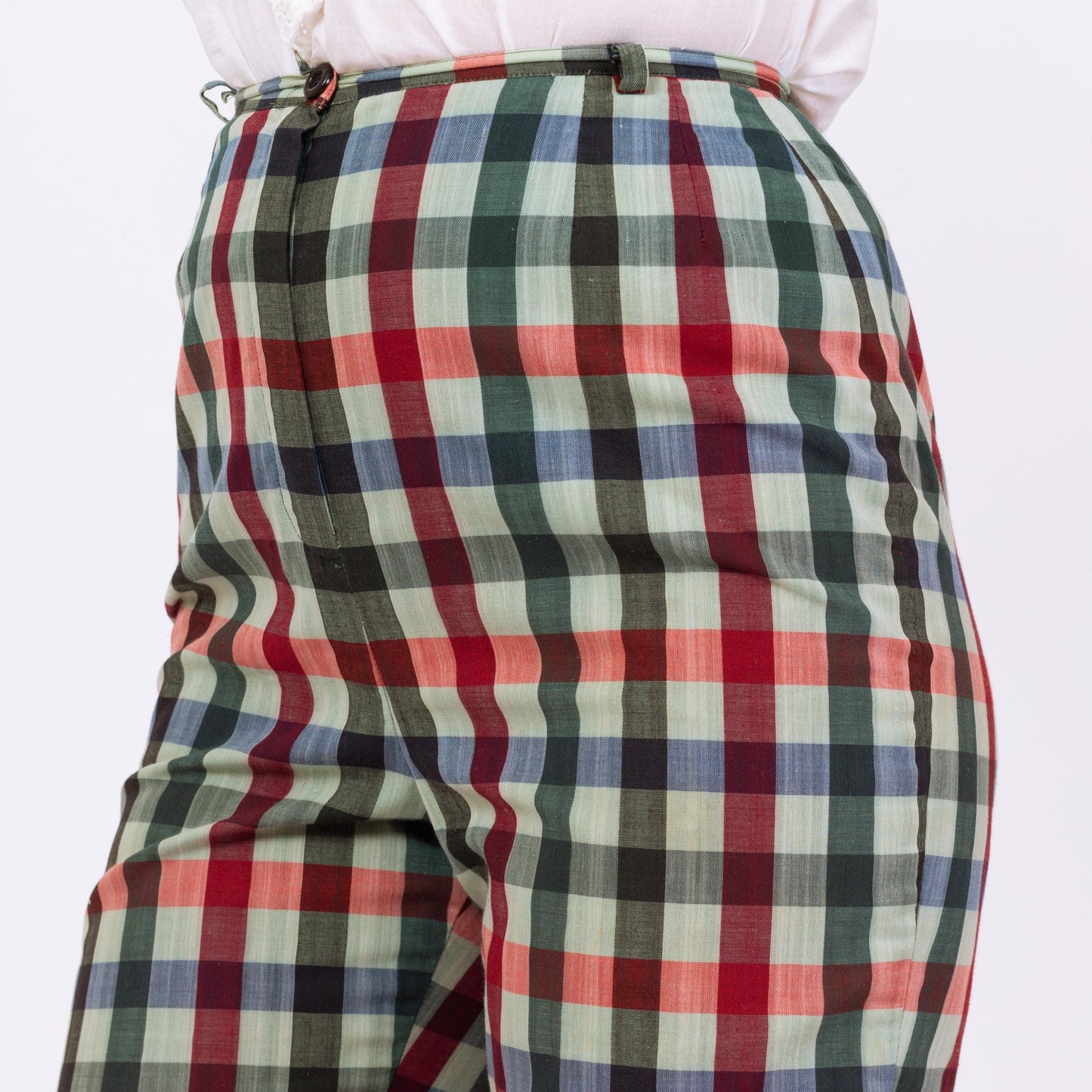 Vintage 60s 70s Jewel Tone Plaid Fitted Shorts - Small, 26" Waist