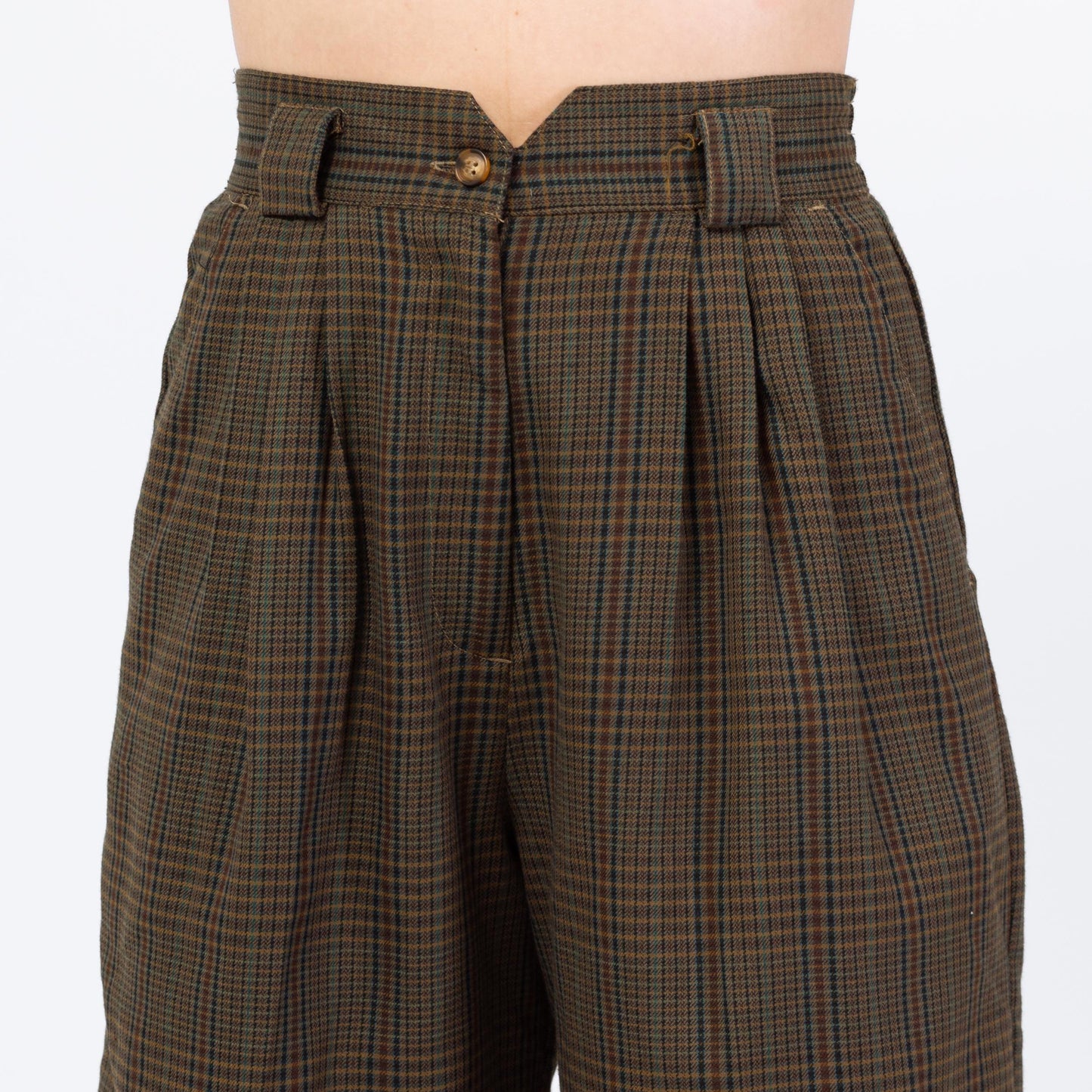 Vintage 90s Olive Green Plaid Trouser Shorts - Medium, 28"-29" Waist