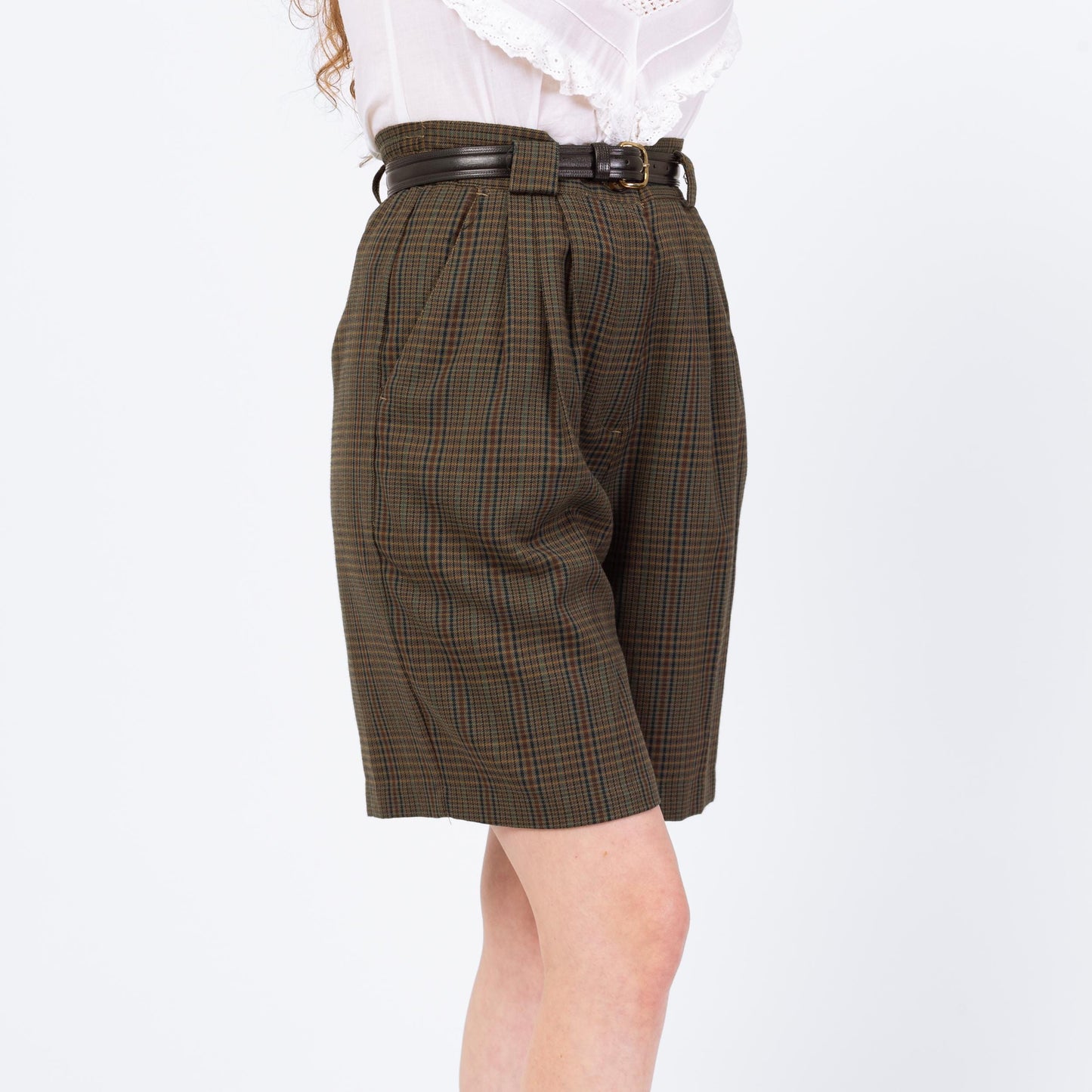 Vintage 90s Olive Green Plaid Trouser Shorts - Medium, 28"-29" Waist