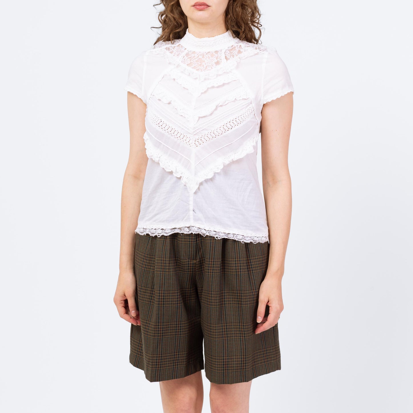 Vintage Y2K Does Victorian White Lace Trim Blouse - Medium