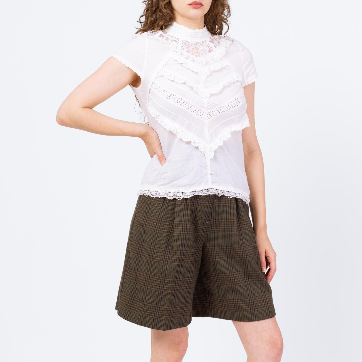 Vintage Y2K Does Victorian White Lace Trim Blouse - Medium