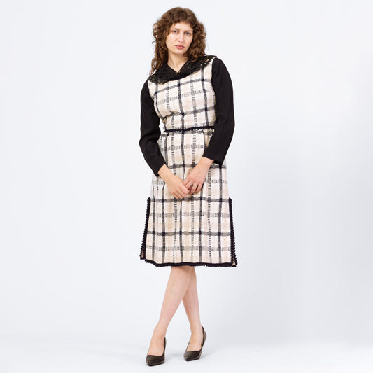 Vintage 60s Plaid Knit Sleeveless Midi Dress - Small