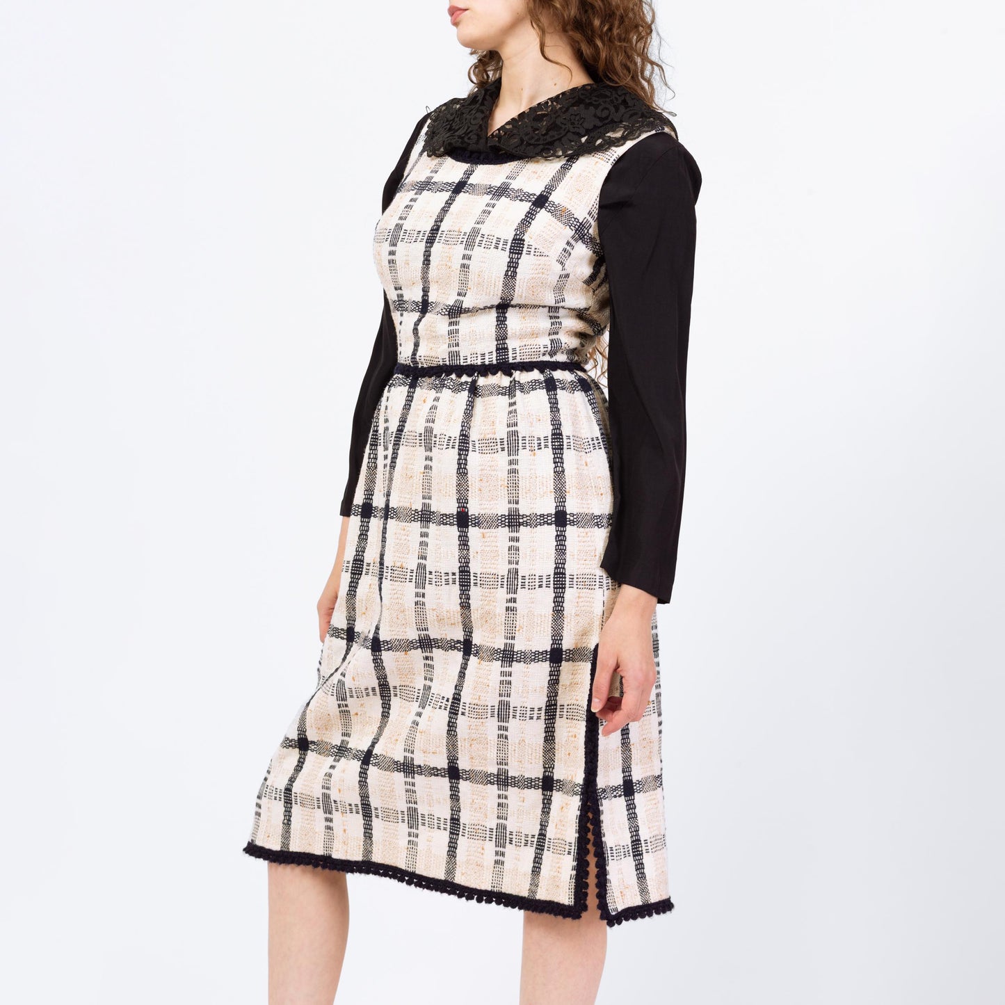 Vintage 60s Plaid Knit Sleeveless Midi Dress - Small